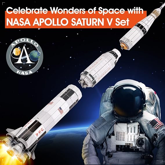 CubicFun NASA Apollo Saturn V 3D Rocket Puzzle Kit, 136 Pieces, Ages 8+