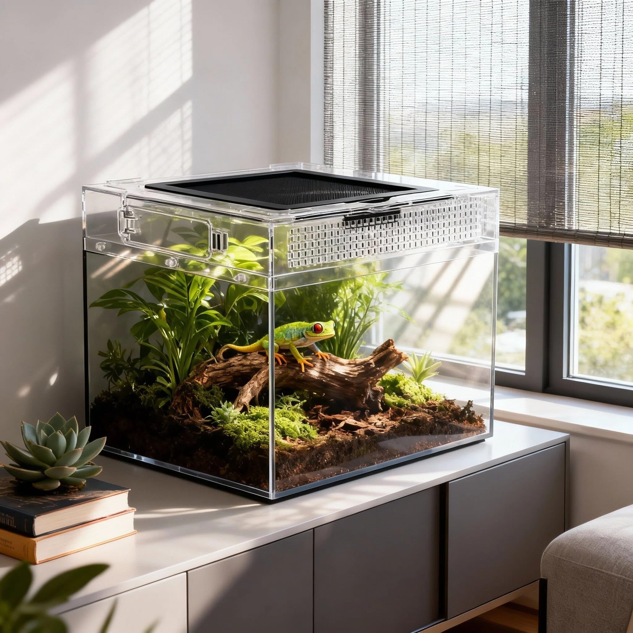Terrarium pour Reptiles,40*20*25cm Transparent Boîte d'élevage en Acrylique pour Reptiles avec Trous d'air, pour Araignées, Grenouilles Cornues, Coléoptères, Lézard et Autres Reptiles (15.7*8*10in)