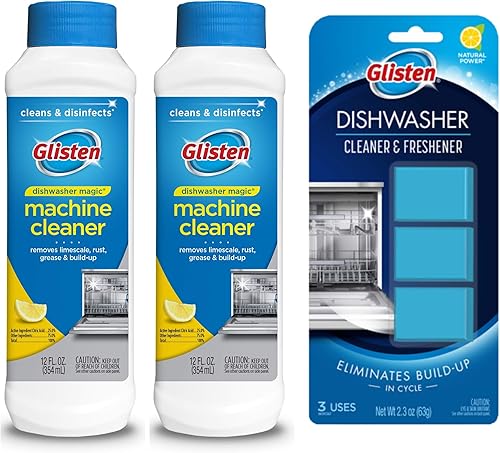 Glisten Limpiador y desinfectante de máquinas mágicas para lavavajillas, paquete de 2 y tabletas ambientadoras