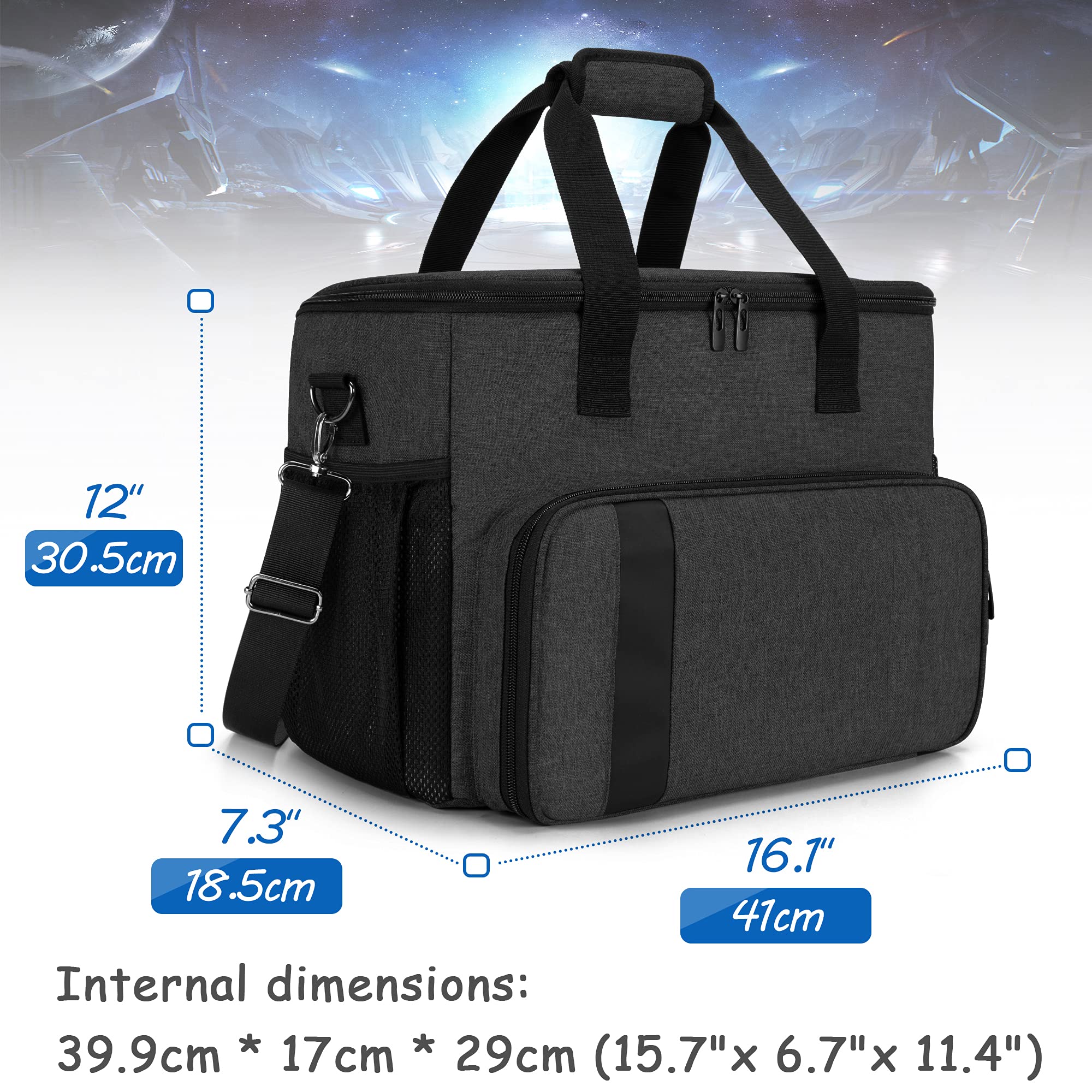 CURMIO Tragetasche für PS5, PS4, PS4 Pro, Xbox Series S, Xbox One and Xbox 360, Tragebare Aufbewahrungstasche für PlayStation Konsole, PS5 Reisetasche für Controller, Kabel (Leere Tasche), Schwarz