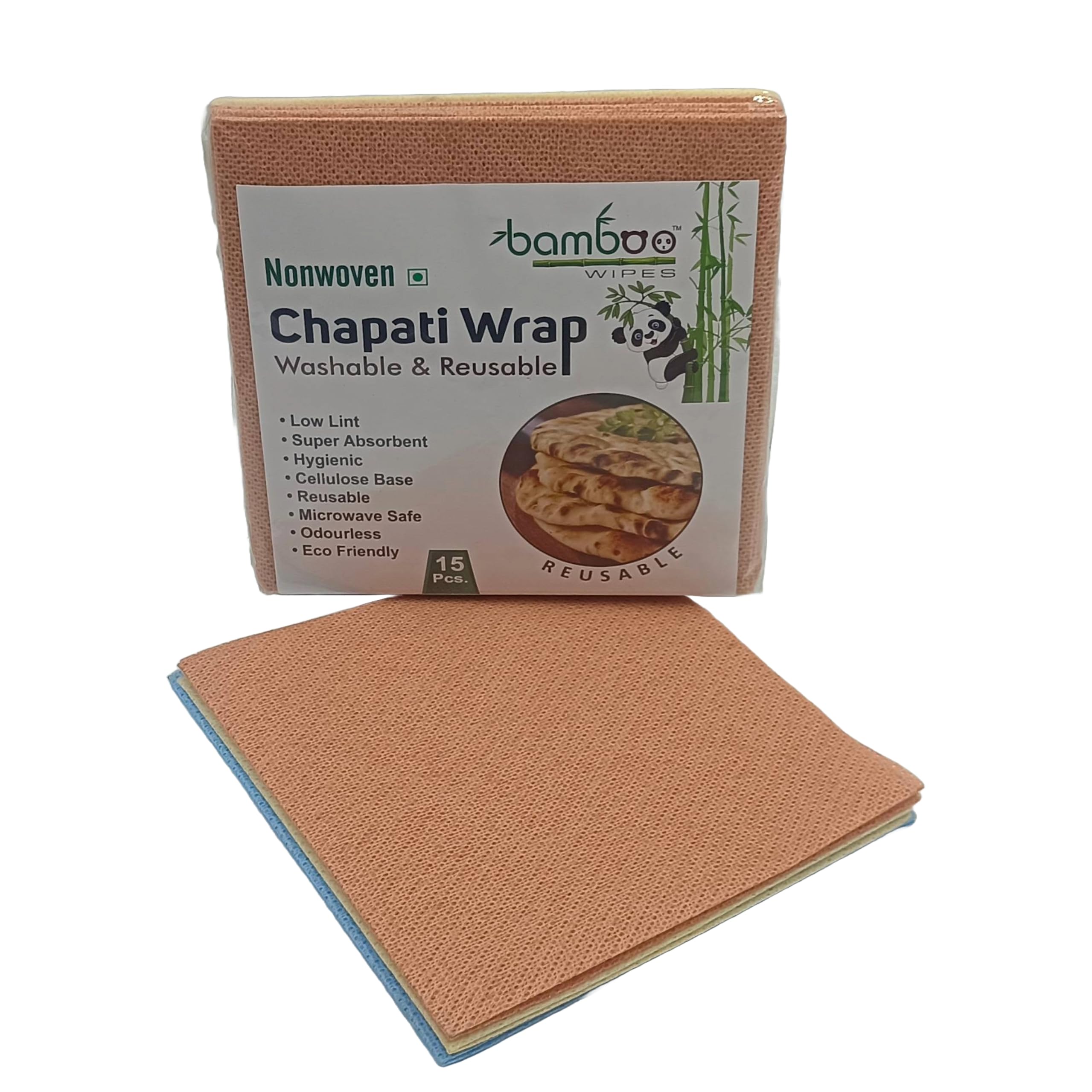 BAMBOO WIPES| Reusable and Washable Non Woven, Colored Chapati wrap,Tiffin Pack wrap, Casserole Pack,Hygienically Packed Pouch Combo of 2 Pack (15 Sheets per Pack), Odourless, Microwave Safe, (B0D93WTP8C) Amazon Price History, Amazon Price Tracker