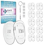 GMS Optical 15mm Medium Length/6mm Wide - D Shape Screw-in Soft Silicone Eyeglass Nose Pads - Eyeglass Repair Kit with Screws and Screw Driver, Anti-Slip Nose Pads for Glasses, (10 Pair)