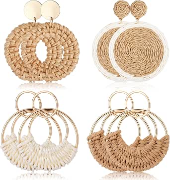 Handmade Raffia Earrings - Boho Rattan Dangle Drop Earrings, Lightweight Summer Earrings For Women