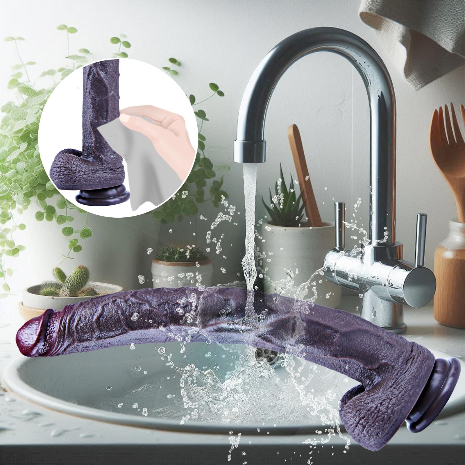 Fallo nero extra lungo da 42 cm, giocattolo sessuale femminile realistico, silicone a doppia densità, ventosa, fallo gigante XXXL, stimolatore grande e spesso con palla, adatto per donne/uomini/coppie