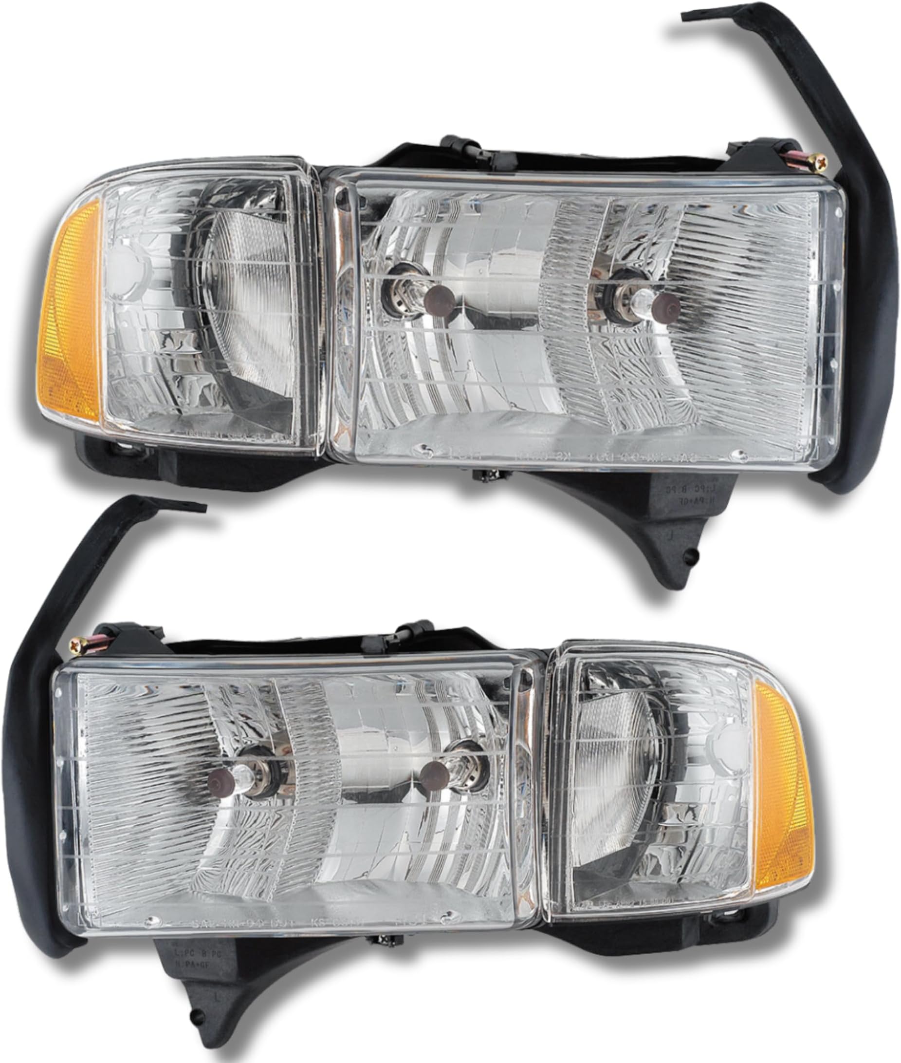 ALLIGATOR AUTO LIGHTS Replacement for Dodge 1999-2002 Ram 1500, 2500, 3500 Pickup with Signal Lamp Halogen Headlight Assembly Pair Set With Bulb, Left & Right Sides, DOT&SAE, CH2502123, CH2503123