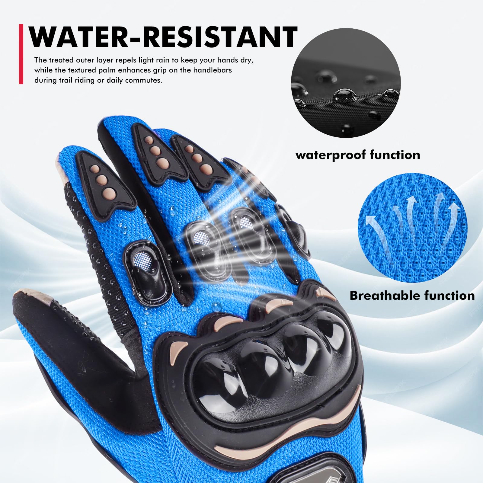 GES Motorcycle Riding Gloves for Men, All-Weather Full Finger Touch Screen Gloves, Breathable Water Resistant Motocross Racing Gloves for ATV, Dirt Bike, Scooter - 4