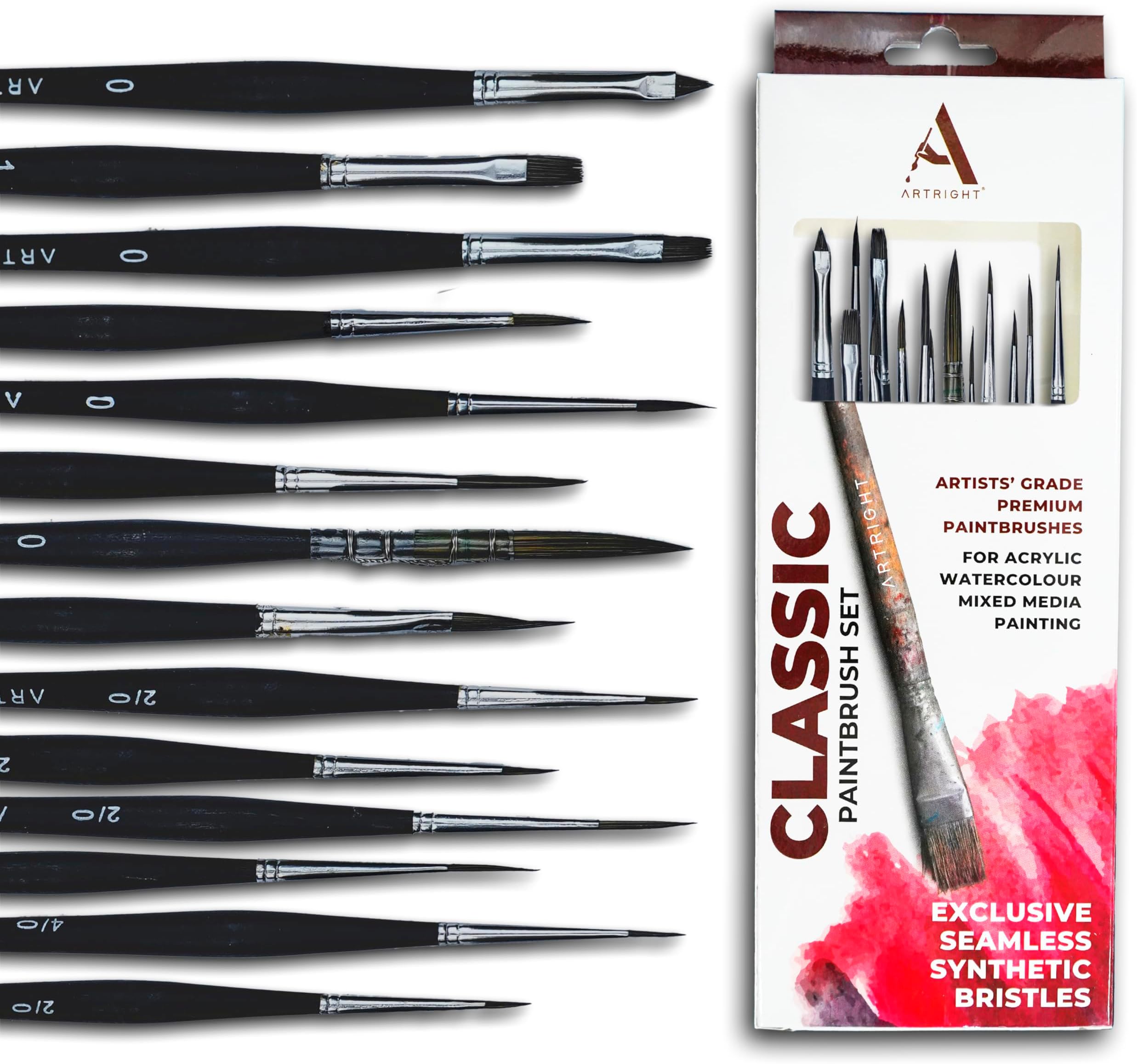 Miniature Fine Detailing Thin Brush Set of 14pcs, Brushes for Acrylic, Oil, Watercolor & Gouche Painting, Ideal for Beginner & Professional, Wooden Handle Synthetic Bristle