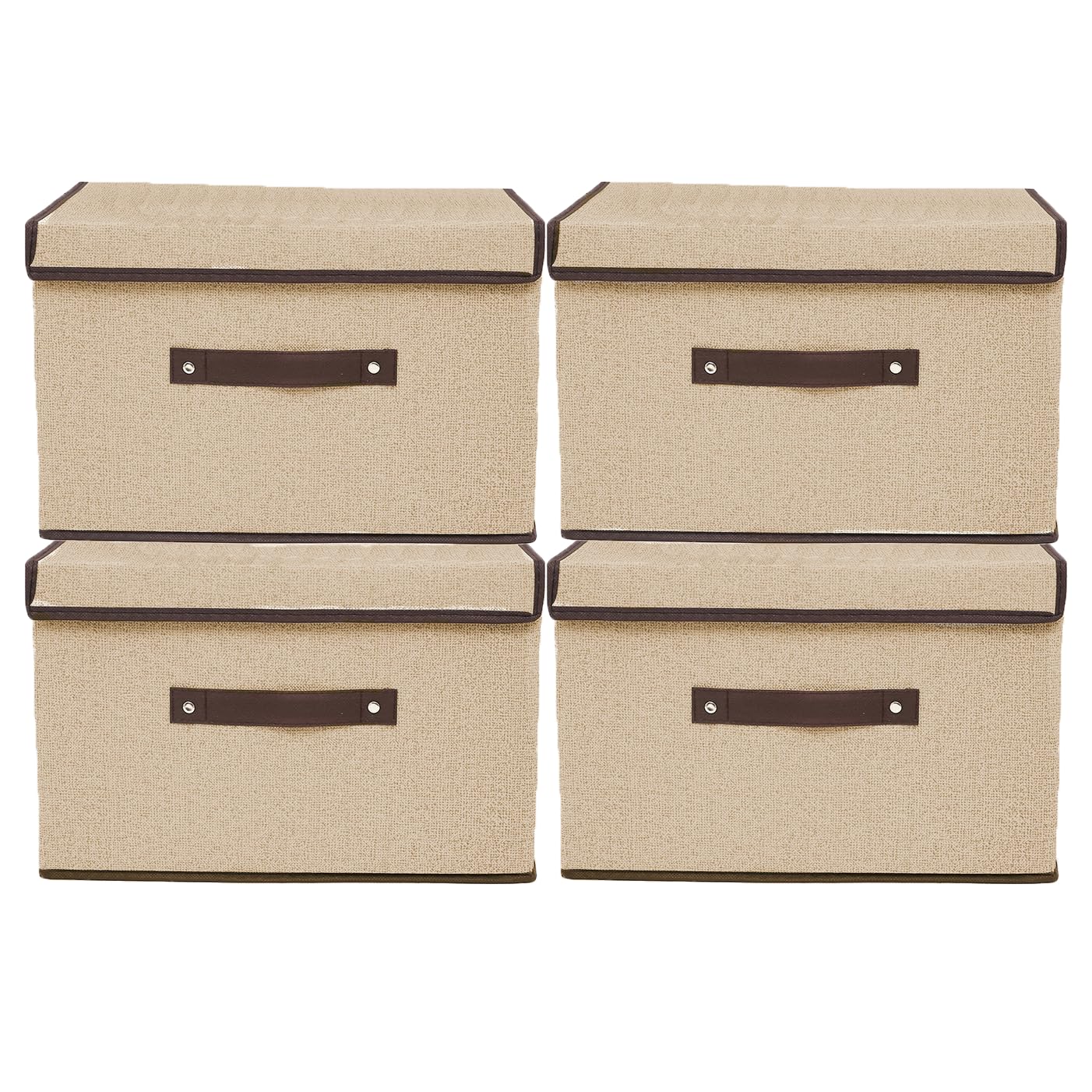 Fabric Storage Boxes with Lids, Pack of 4, Wardrobe Storage Organiser, Foldable Storage Box for Clothes Toy, Photo, Closet