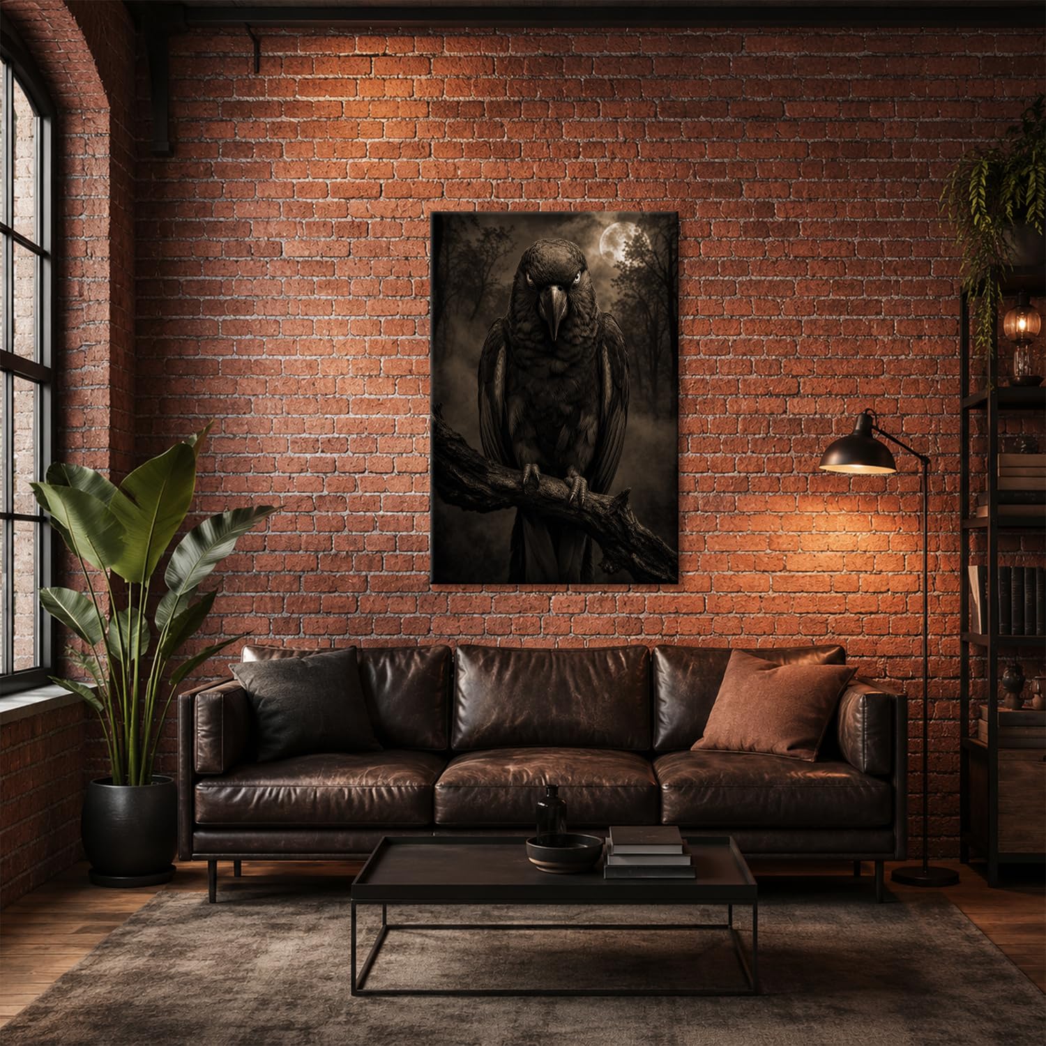 deyoli Obraz na płótnie Czarna papuga z czerwonymi piórami 100 x 70 cm Sepia | Pionowy jednoczęściowy druk artystyczny XXL na blejtramie | obraz na płótnie | obraz ścienny | dekoracja salonu
