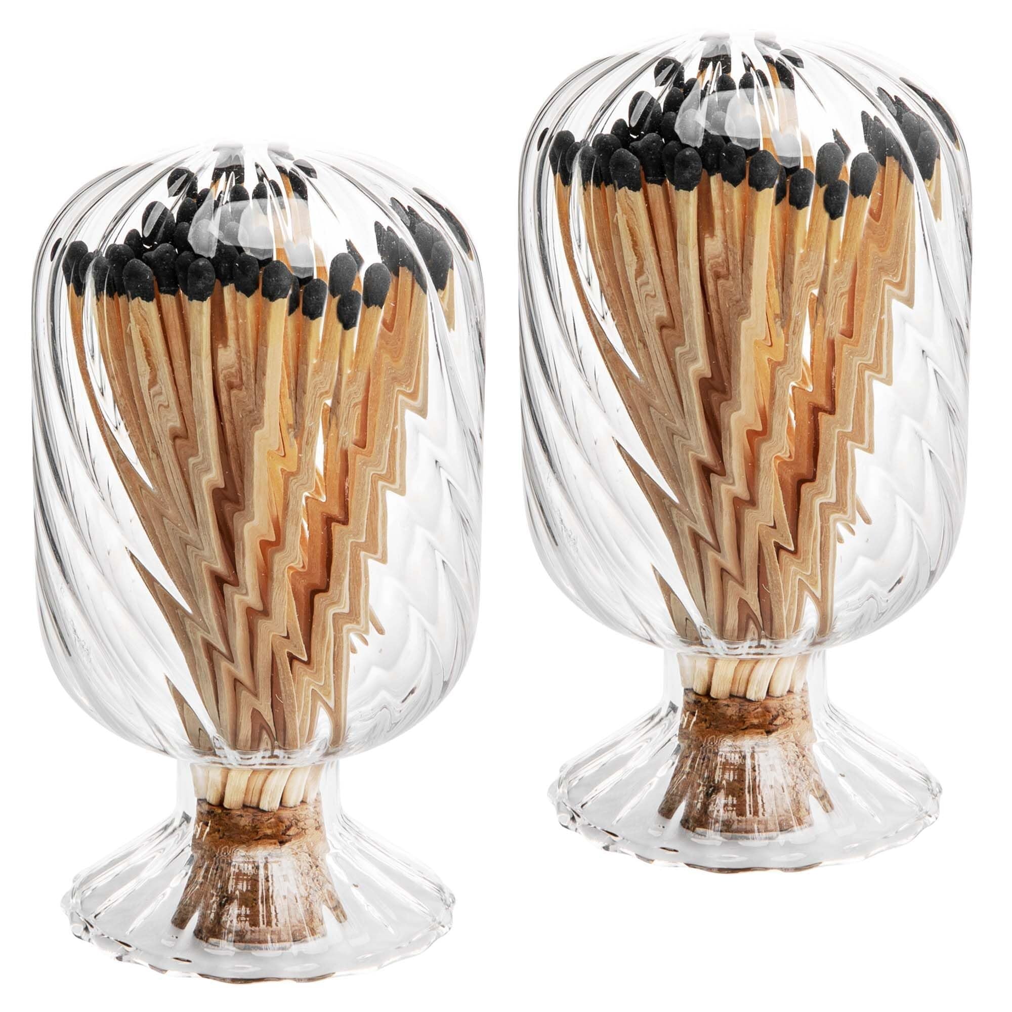 Ymnilian 2 Pcs Match Holder,Matchstick Holder 2 Set Helix Shaped Match Holder, Glass Matches Cloche For 4 Inch, Upside Down Match Holder Jar For Scented Candle On Dining Table Fireplace Bathroom Decoration, Not Incl