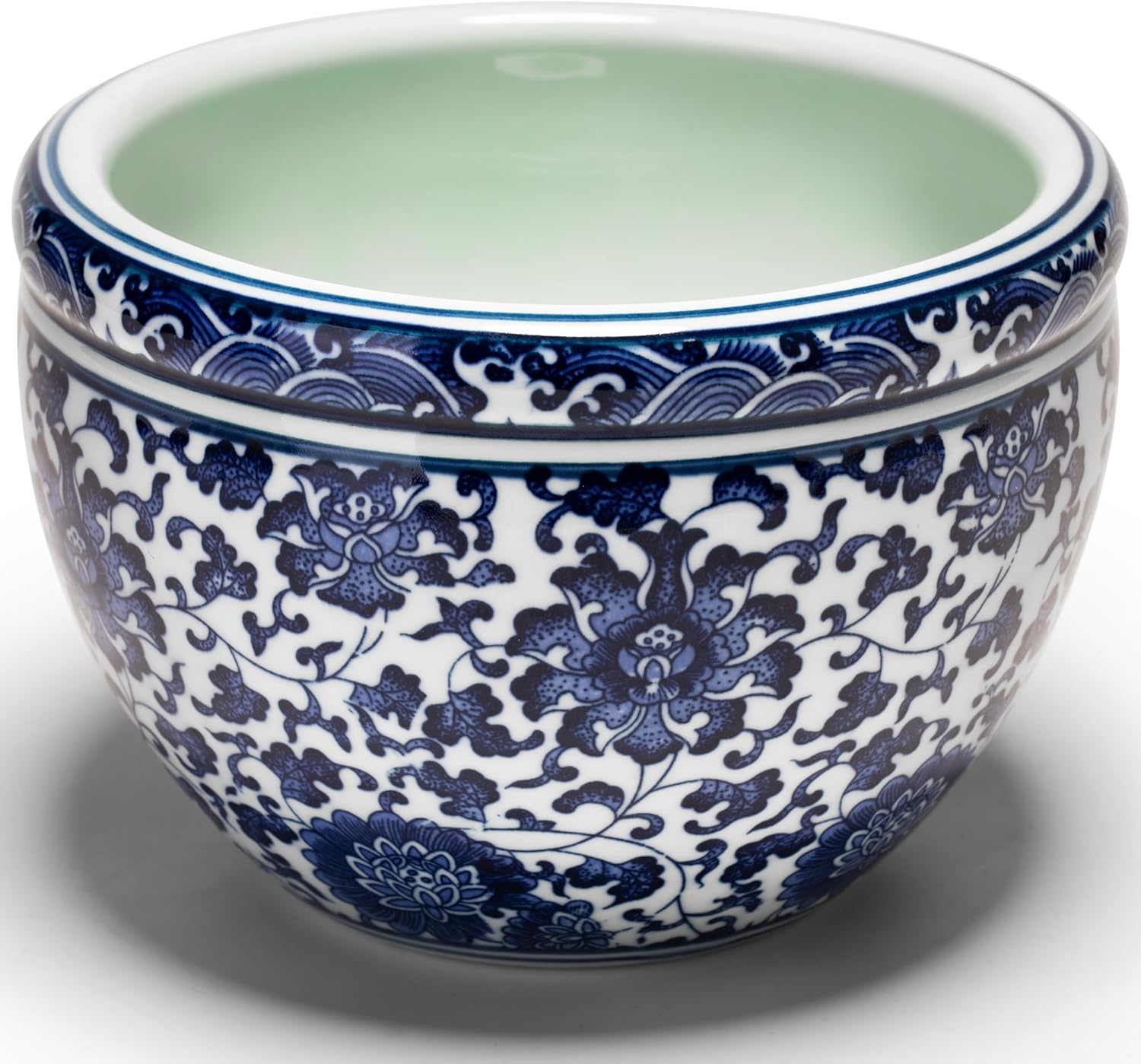 6.5" Blue and White Porcelain Plant pots with Drainage Holes and Drainage Tray, Plant Holder, Plant Pot for Bonsai, Cactus, Flowers, Vintage Garden Décor, Home Decoration