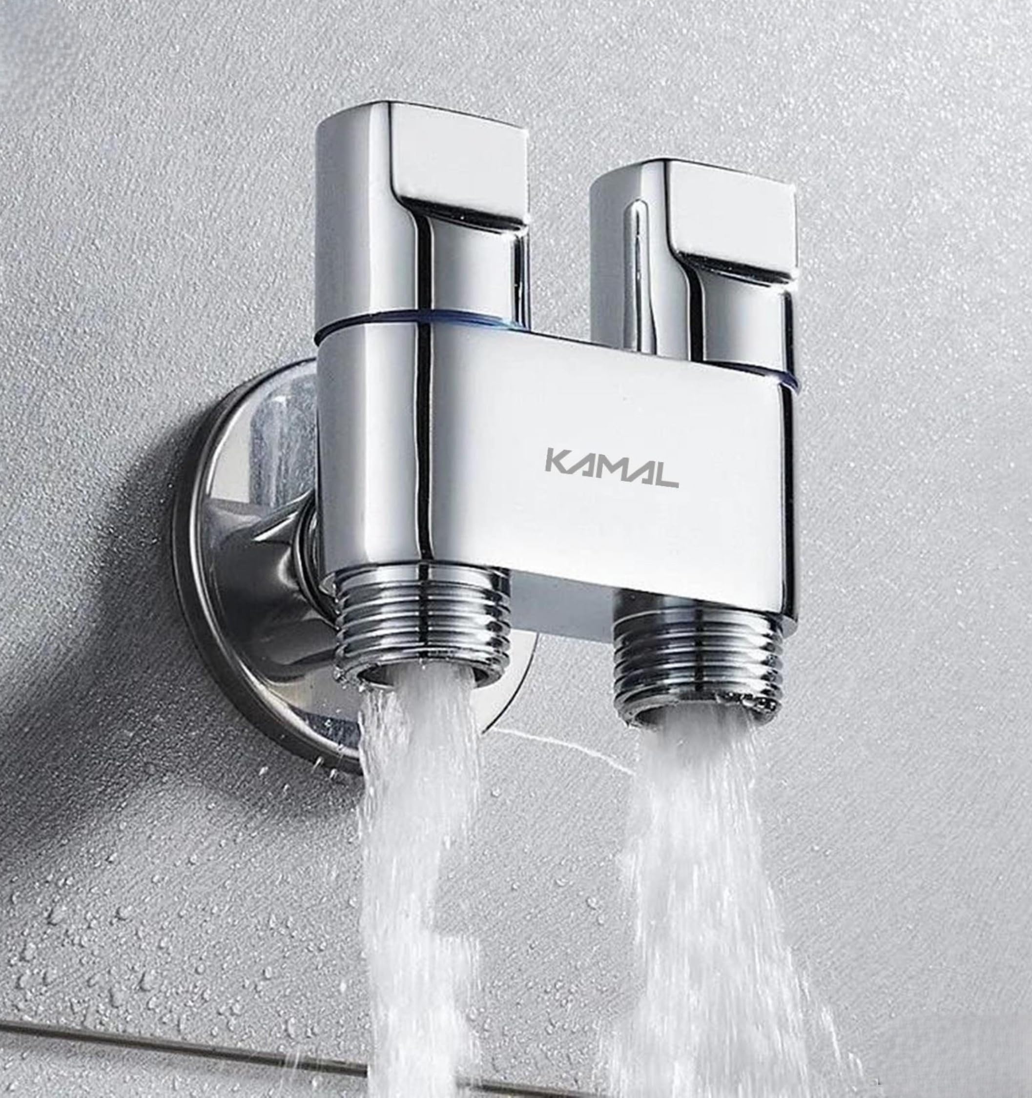 Two-Way Brass Angle Valve – Nero Series | Dual 1/2" Outlets | Quarter Turn Tap for Health Faucet, Jet Spray, WC, Washing Machine | Bathroom Water Control Valve