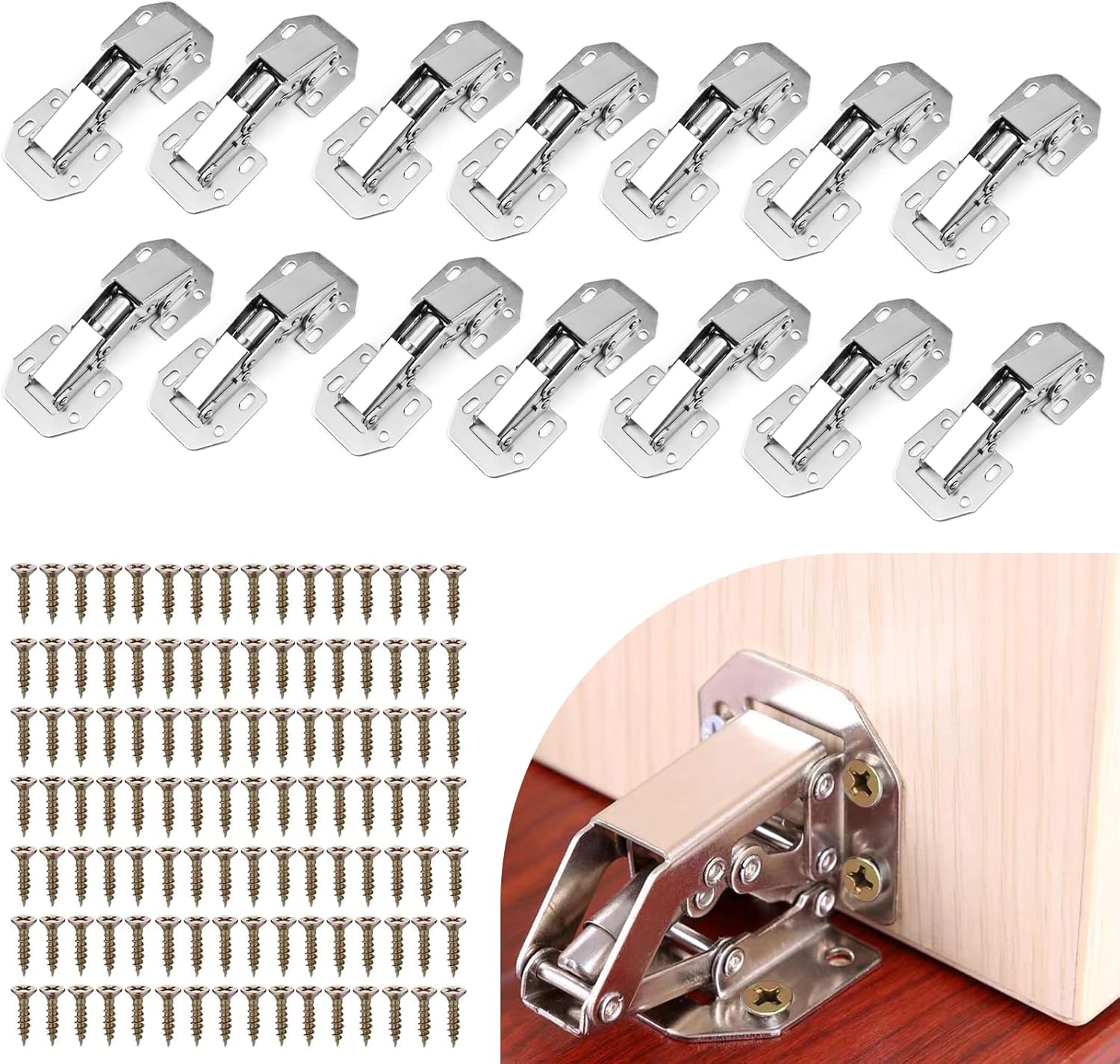 Cabinet Hinges with Screws, 14PCS Concealed Cupboard Door Hinges, 90 Degree Hinge for Kitchen Cabinet, Silent Close Hinges for Kitchen Cupboard Doors Bathroom
