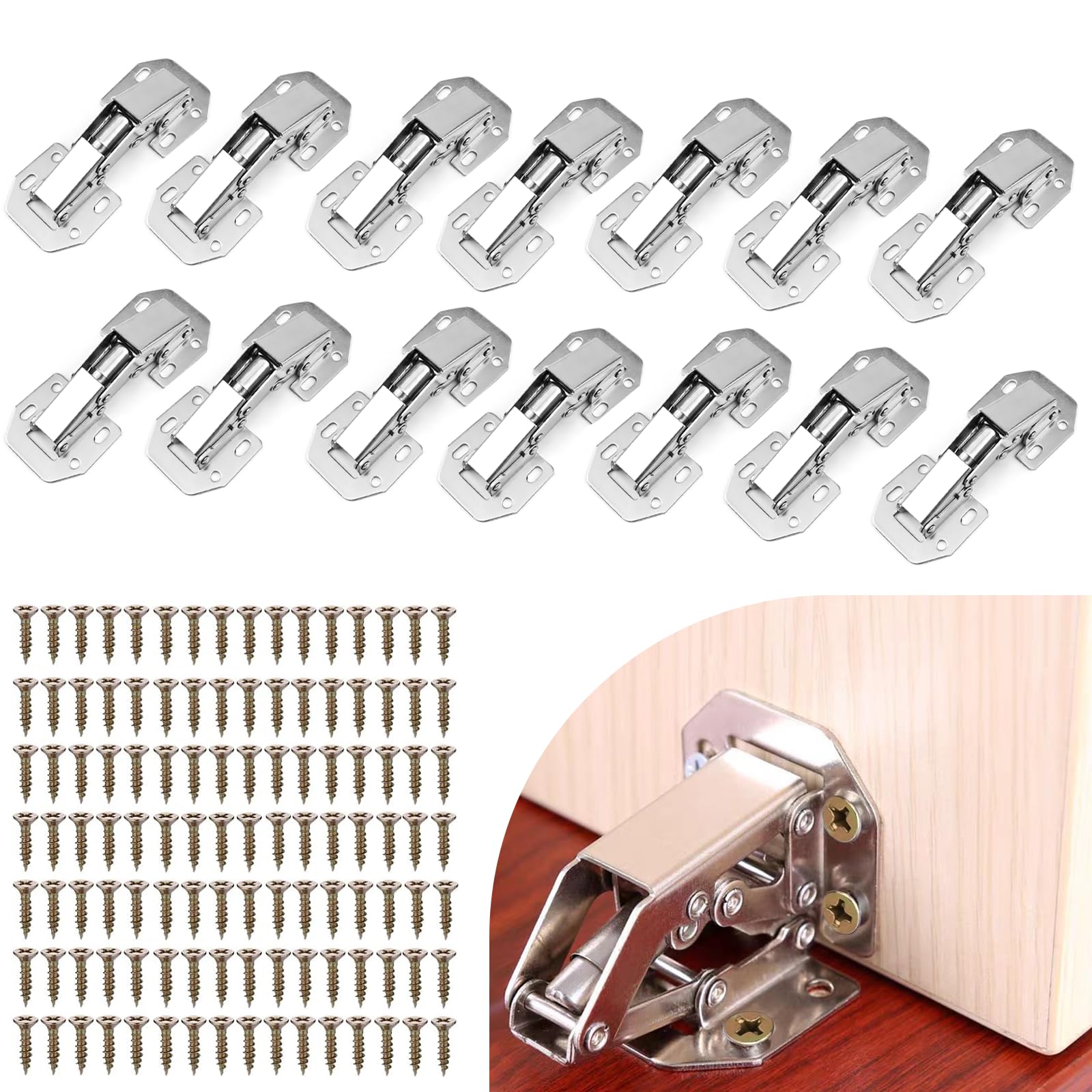 Cabinet Hinges with Screws, 14PCS Concealed Cupboard Door Hinges, 90 Degree Hinge for Kitchen Cabinet, Silent Close Hinges for Kitchen Cupboard Doors Bathroom
