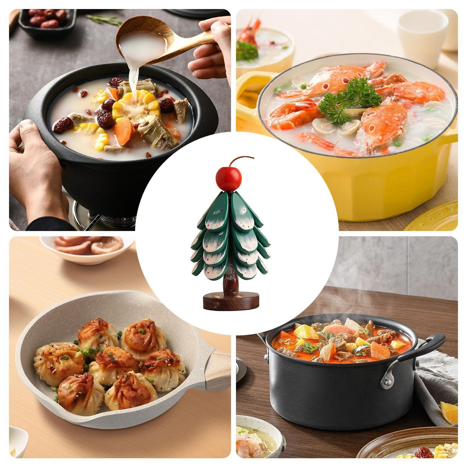 sous-Verre Arbre en Bois Dessous de Plat Bois de Noël pour Plats Chauds | Décor de Cuisine pour Table à Manger Assiettes Tasses Mugs Casseroles