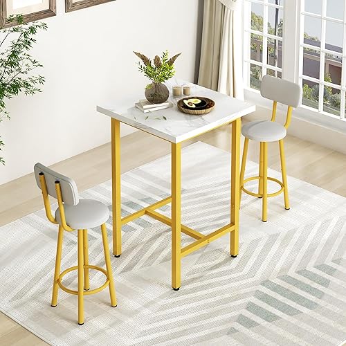 Miniatura 10 de DKLGG Juego de mesa y sillas de bar de 3 piezas, mesa de altura de bar de cocina con 2 taburetes de bar, mesa de bar cuadrada de desayuno, espacio