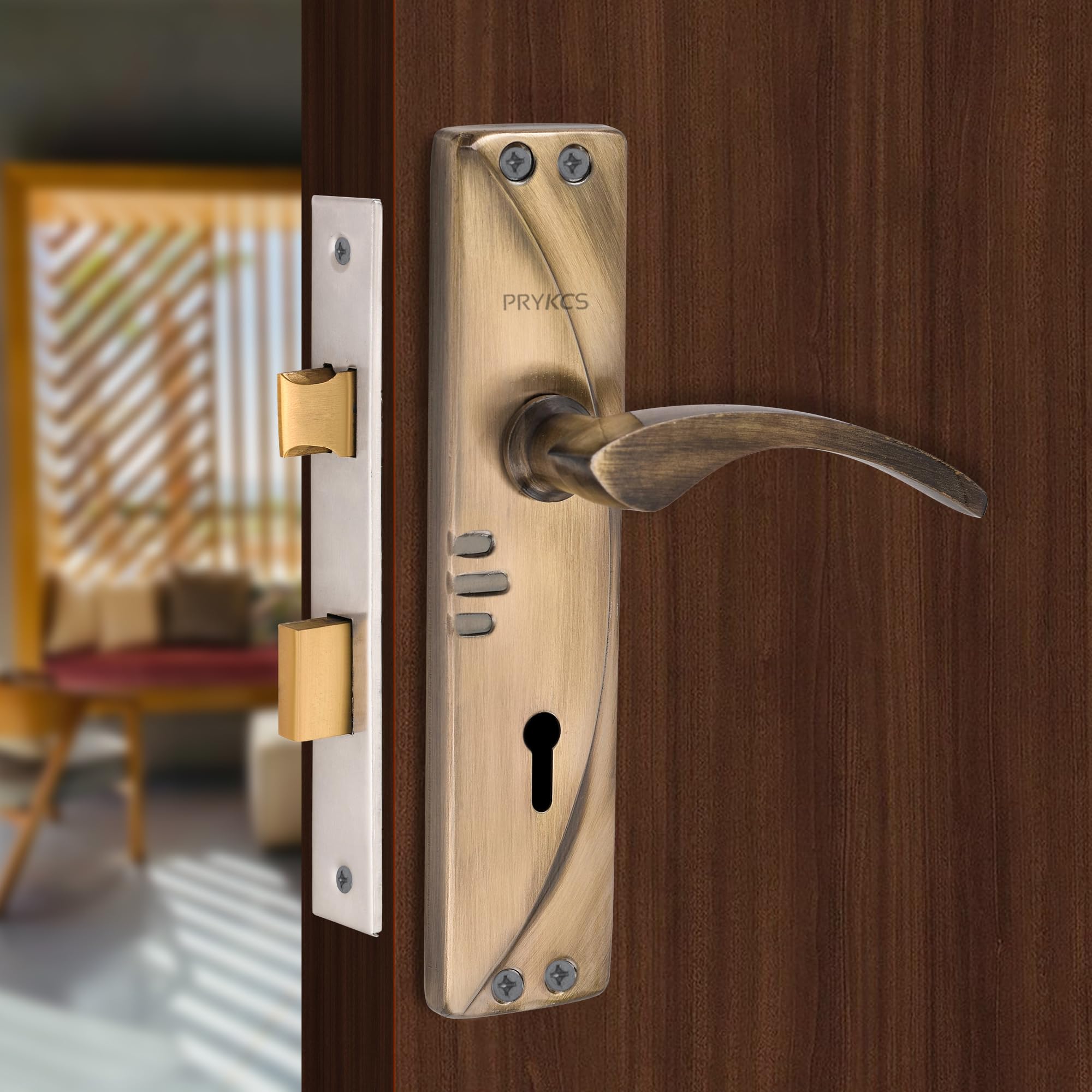 PRYKCS Trilo 7 Inch Black Silver Iron Mortice Handle Set with Single Turn 6 Lever Latch Lockset (2KEYS) | for Bathrooms, Bedrooms and Any Wooden Door (B0CKDVW85F) Amazon Price History, Amazon Price Tracker