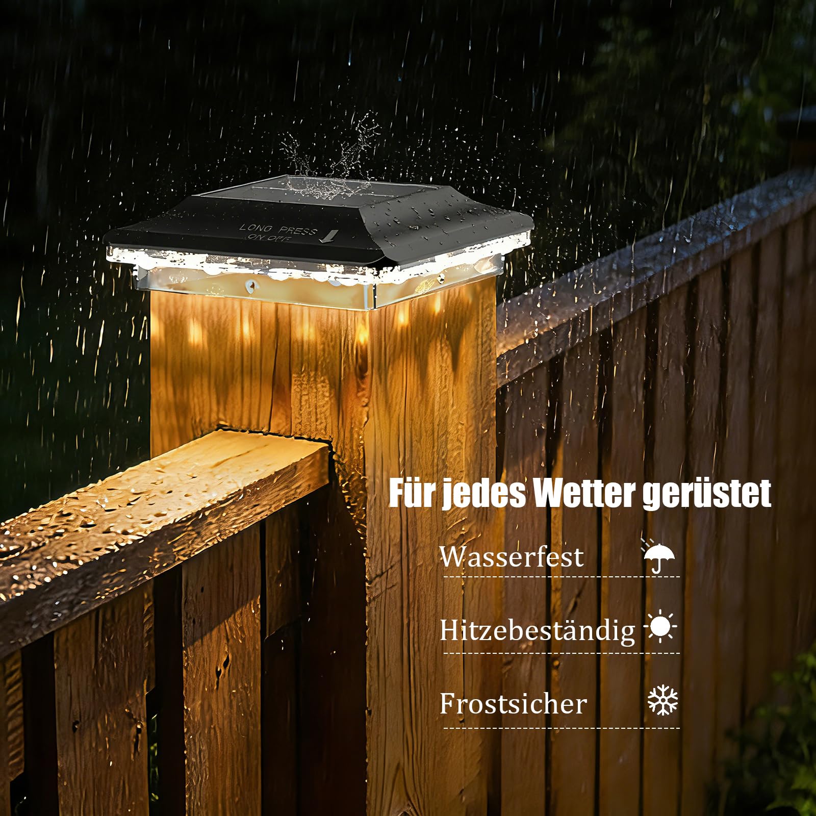 4er Pack Solar Pfostenleuchten Außen, LED Pfostenkappen Solar 9x9 10x10, IP44 Wasserdichte Pfostenlampe mit 3 Farbmodi (Kaltweiß/Warmweiß/Mischlicht), Säulenleuchte für Terrasse Zaun Pfosten