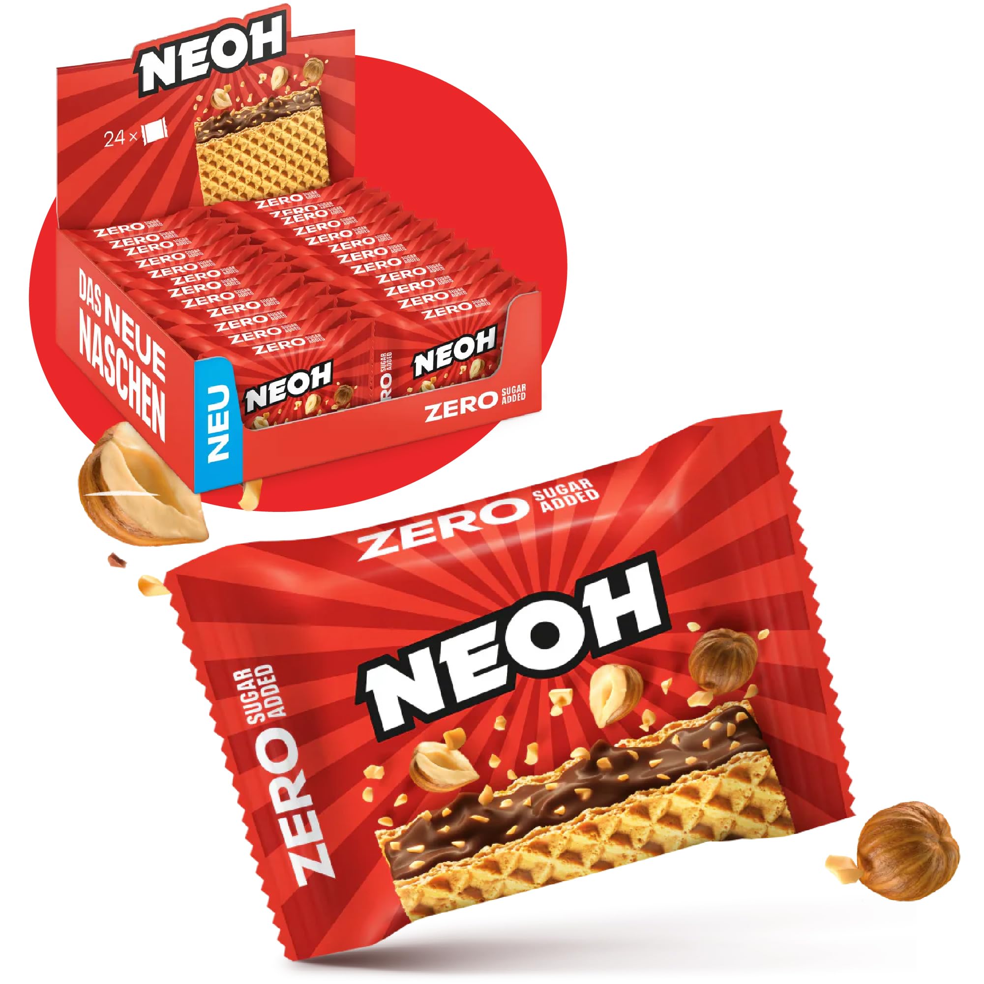 NEOHHazelnut Crunch Wafers | 1g Sugar, 95 kcal, 21g | Keto-Friendly, Low-Carb, High-Fibre | The New Alternative to Traditional Sweets | 24 Pack