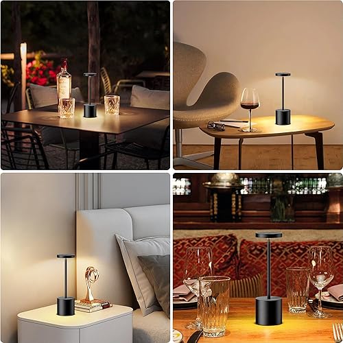 Miniatura 5 de Paquete de 2 lámparas de mesa LED inalámbricas, 3 colores de atenuación continua, lámpara de mesa recargable portátil para Negro