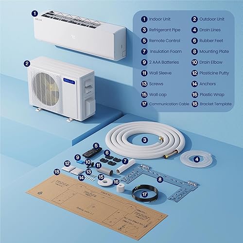 Miniatura 9 de DELLA 36K BTU ODU 2 Dual Zone 24000 24000 BTU 19 SEER2 208230 V enfría hasta 3000 pies cuadrados Wifi de bajo consumo, multizona, sin conductos,