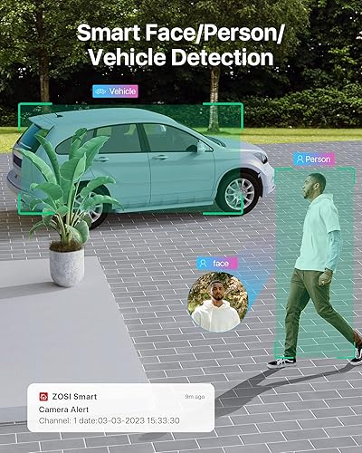 Miniatura 4 de ZOSI Sistema de cámara de seguridad PoE de 8 canales 4K con detección de vehículos AI, 8 cámaras PTZ Bullet PoE de 5MP para exteriores, conversación