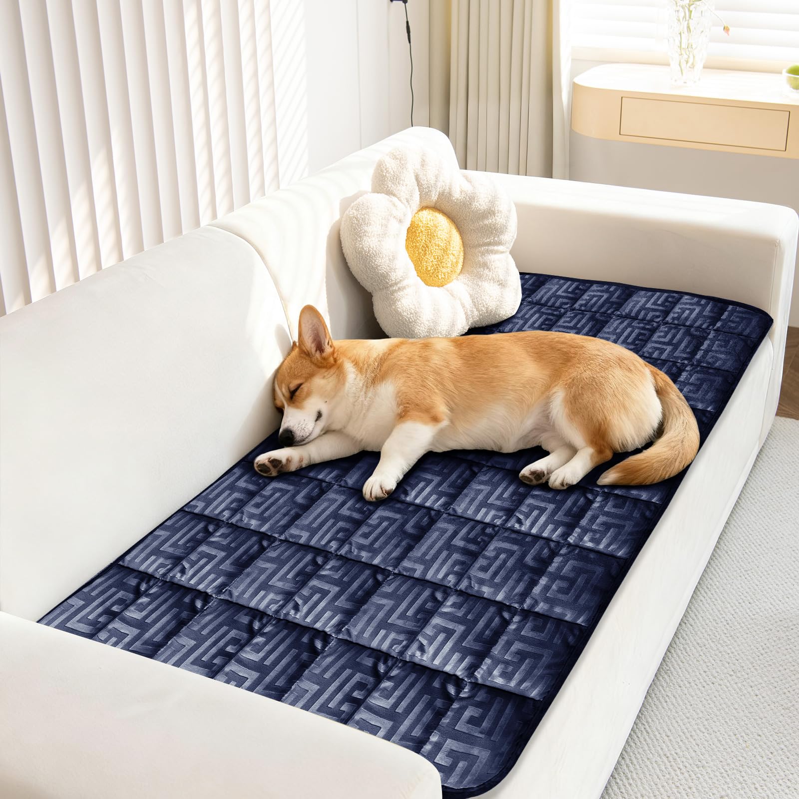 VFGFDJNDFX Slumber Paws Sofa Covers Velvet Quilting, Greek Key Pattern Non Slip Thick Couch Covers, Universal Sofa Protector for Corner Pets Living Room Caravan (Royal Blue,70x120cm /1 Piece)