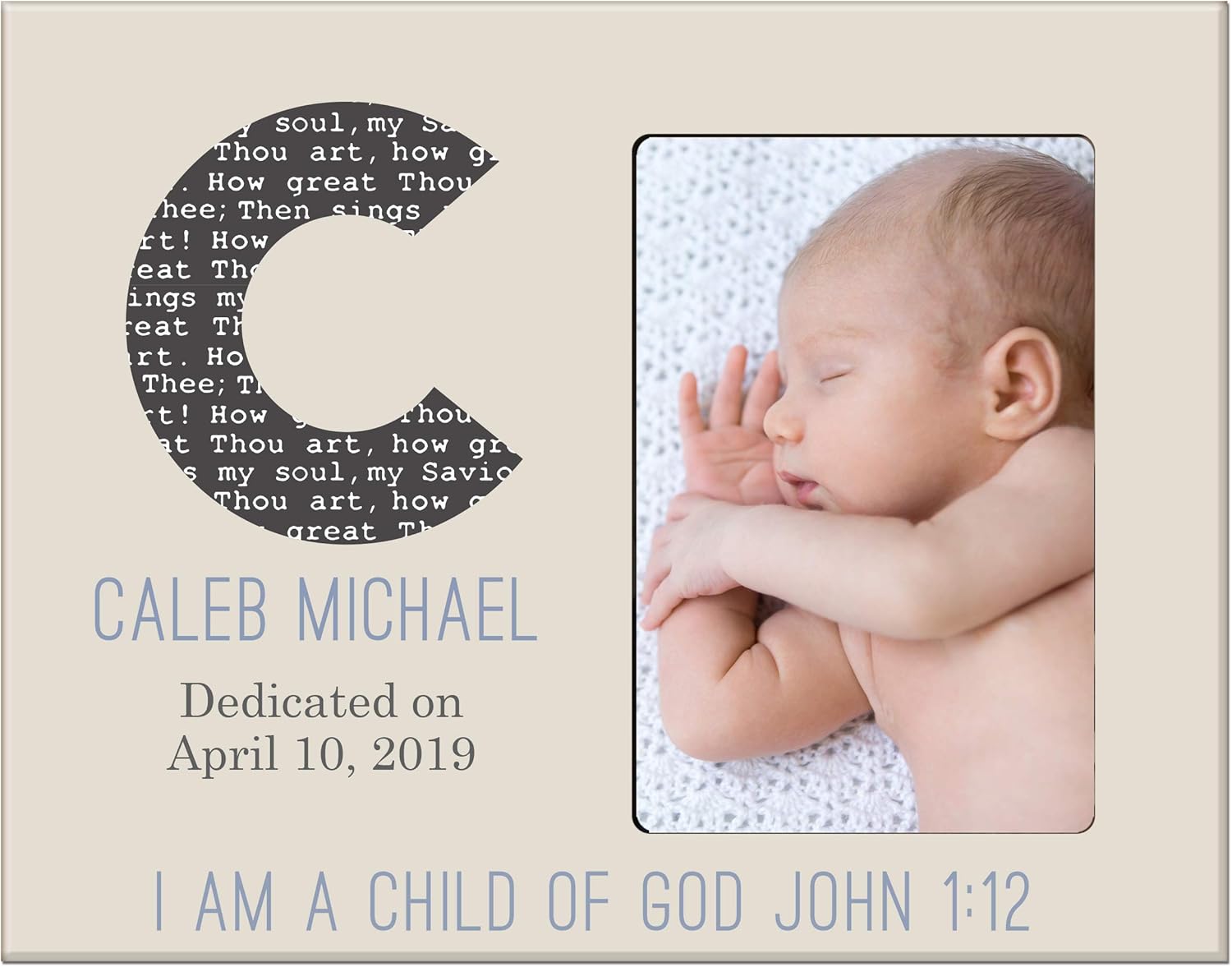 LifeSong Milestones Personalized Baby Birth Newborn Announcement Arrival Photo Frame with Stats Blessing For Child 8” x 10” Picture Frame Holds 4” x 6” Photo I Am A (Scripture Grey)