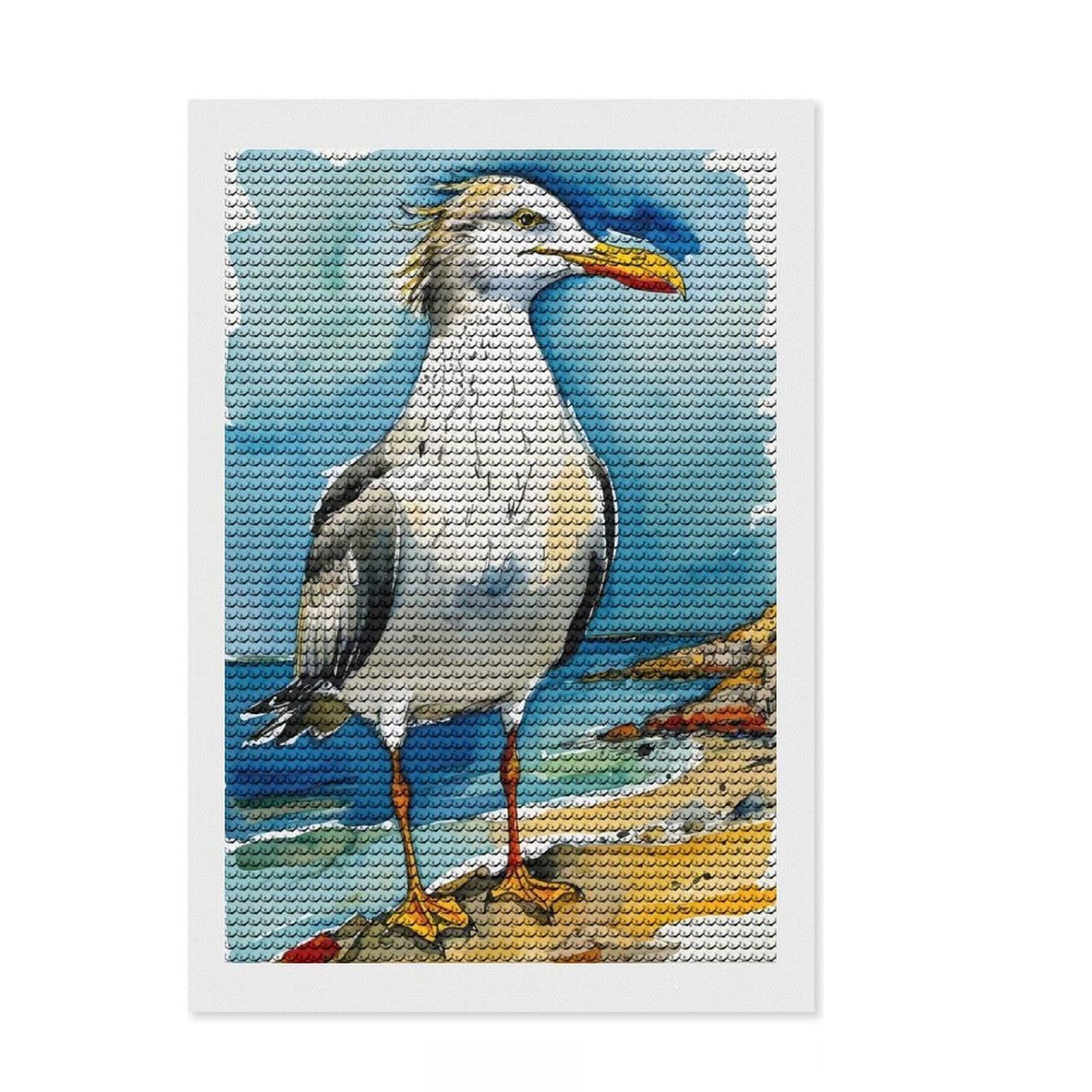 Junmoney Seagull Watercolor Painting Diamond Art Canvas 8"x12", Decorate Your Room, Satisfying Creative Project, Full Kit Included, Aesthetic Room Decor