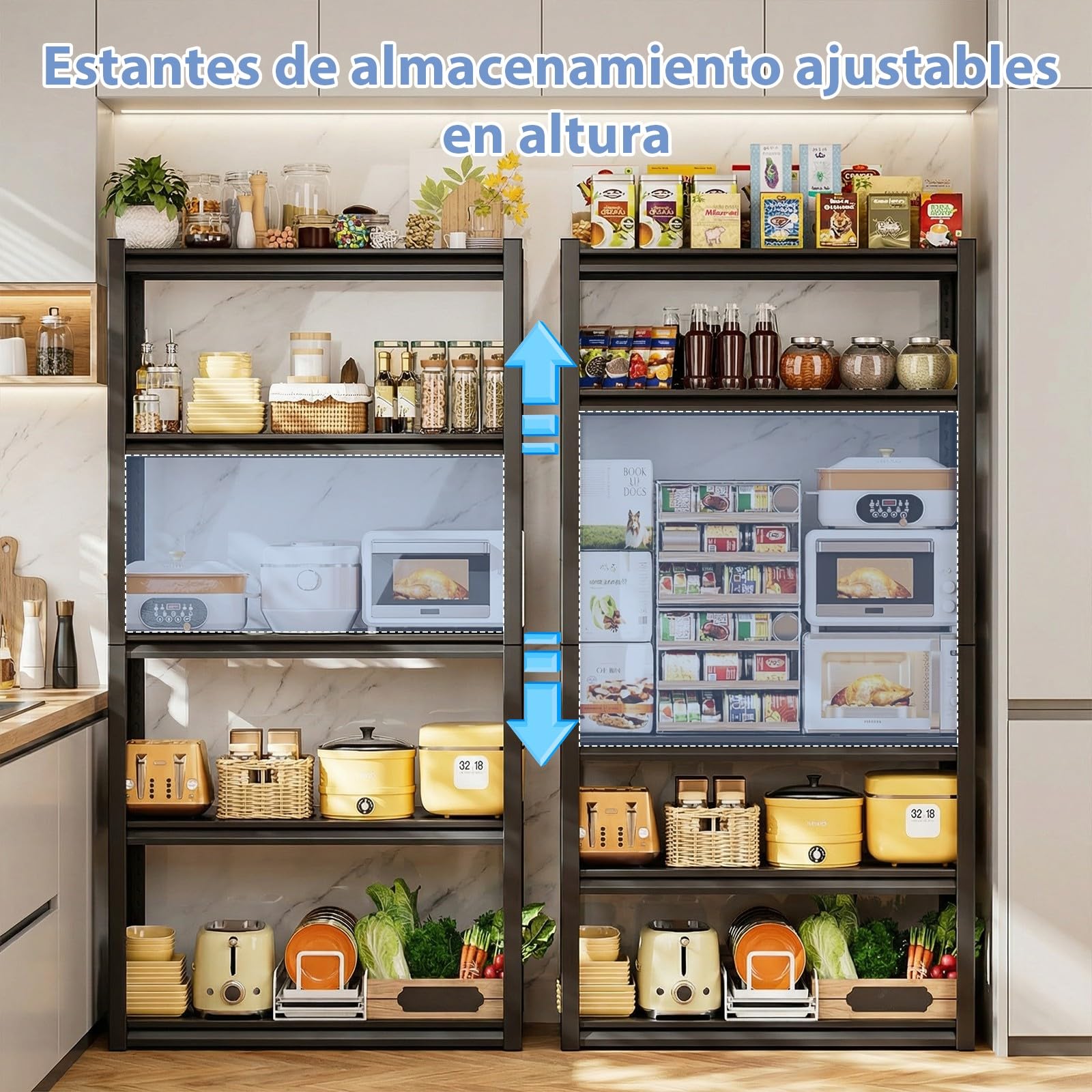 Himimi Estantería Metálica 5 Niveles 1000 kg Estantería de Almacenamiento Resistente con Baldas Regulables en Altura Estantería Abierta para Sótano Garaje Almacén Cocina Estantería 90x40x182cm Negro