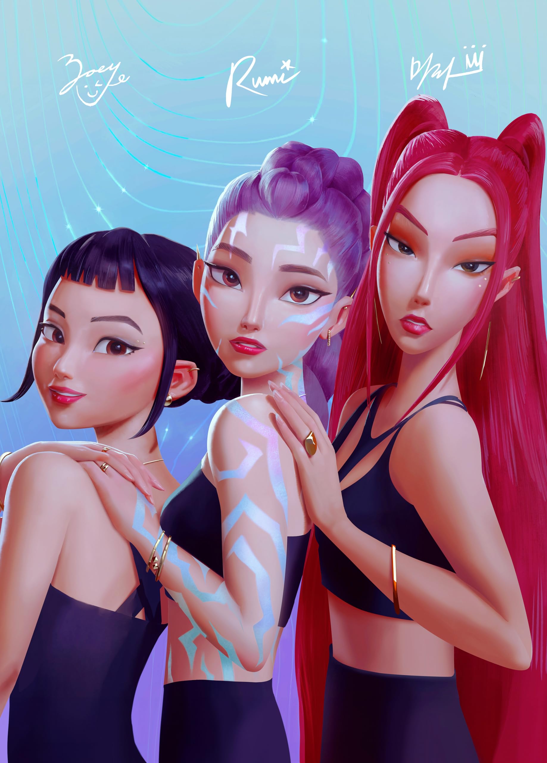 Displate Metallposter KPop Demon Hunters Wandbild - Icons of the Screen - HUNTR/X Girls Signatures - Kpop Geschenk - Premium Wanddekoration Wand Deko Wohnzimmer Film Poster - 32 x 45 cm