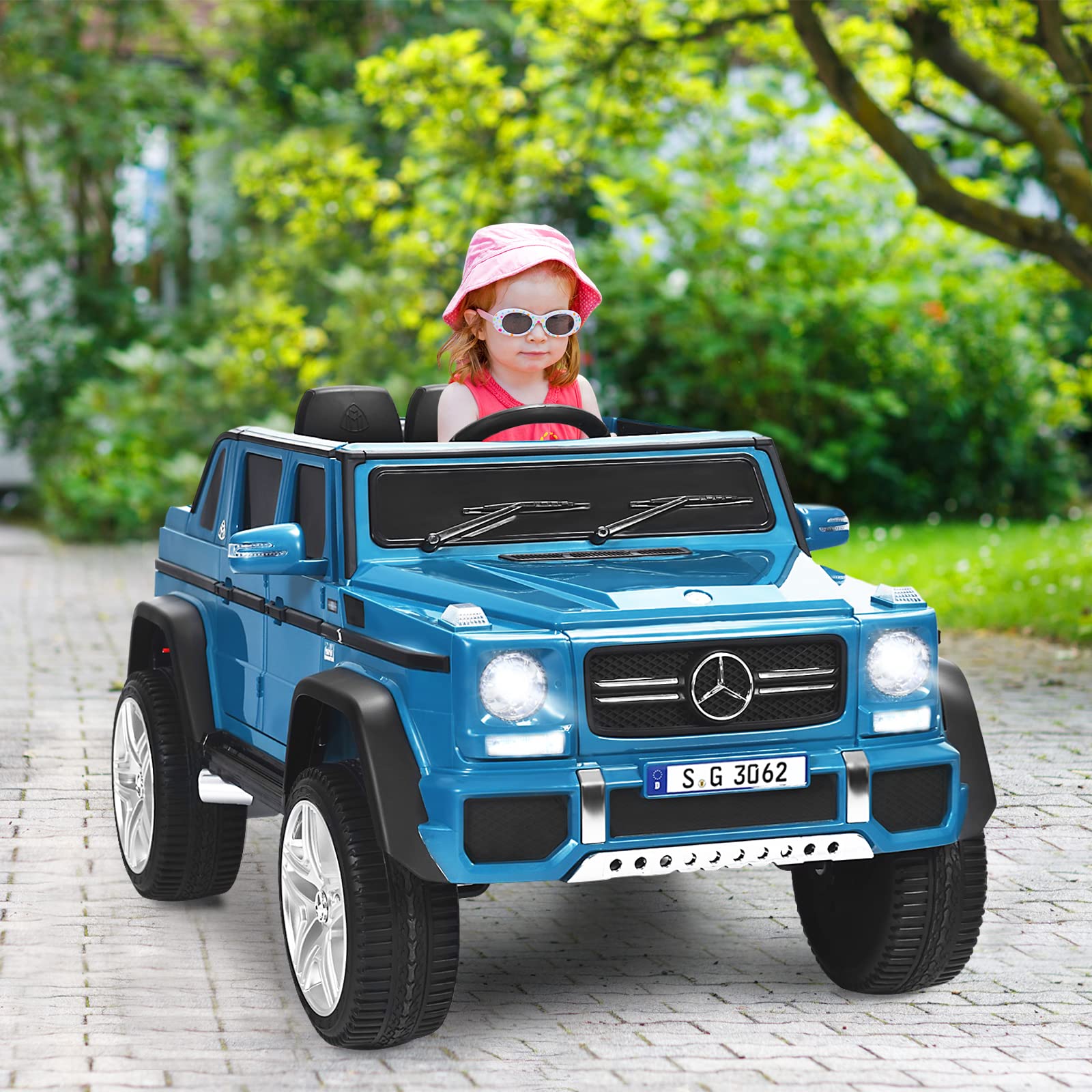 GOPLUS Voiture Electrique Enfants 2 Place 12V avec Télécommande 2,4G, Mercedes G650, 2 Vitesses et Démarrage Frein,Porte et Phare, Musique avec USB pour Enfants 30KG 3-10 Ans