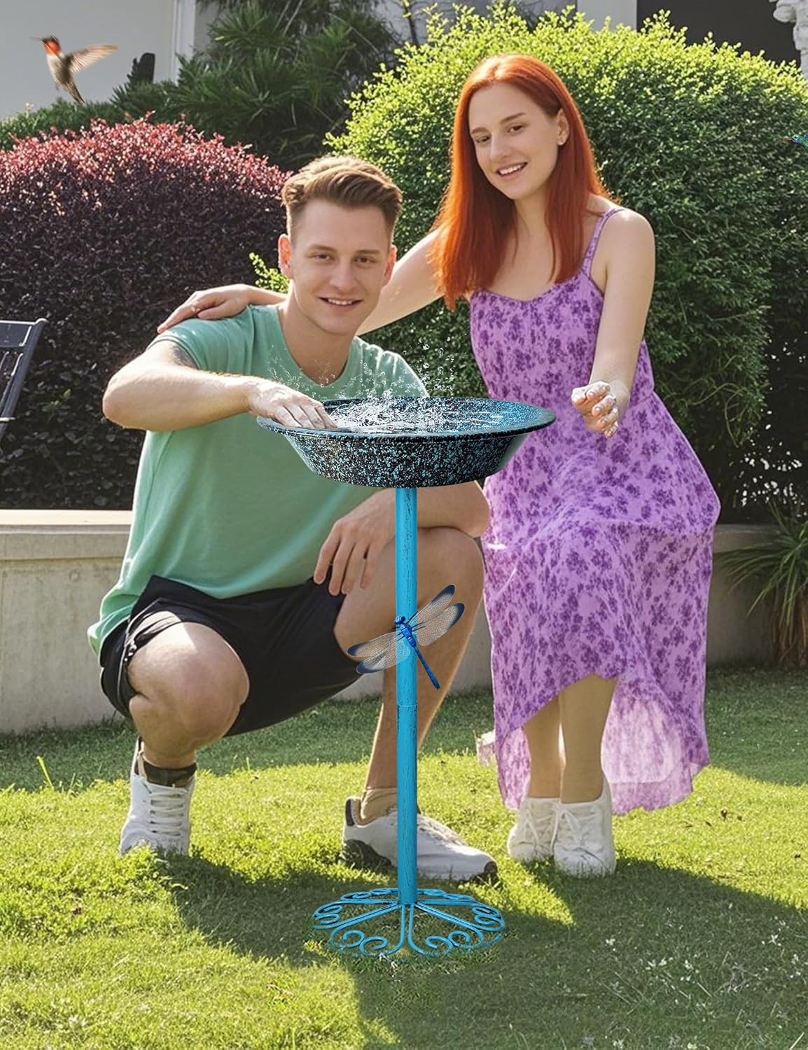 SAC SMARTEN ARTS Freestanding Bird Bath for Outside Metal Birdbaths Birdfeeder Bowl with Metal Stake Spa Bird Feeder Standing for Garden Patio Yard Lawn Décor 25.5 Inch Height