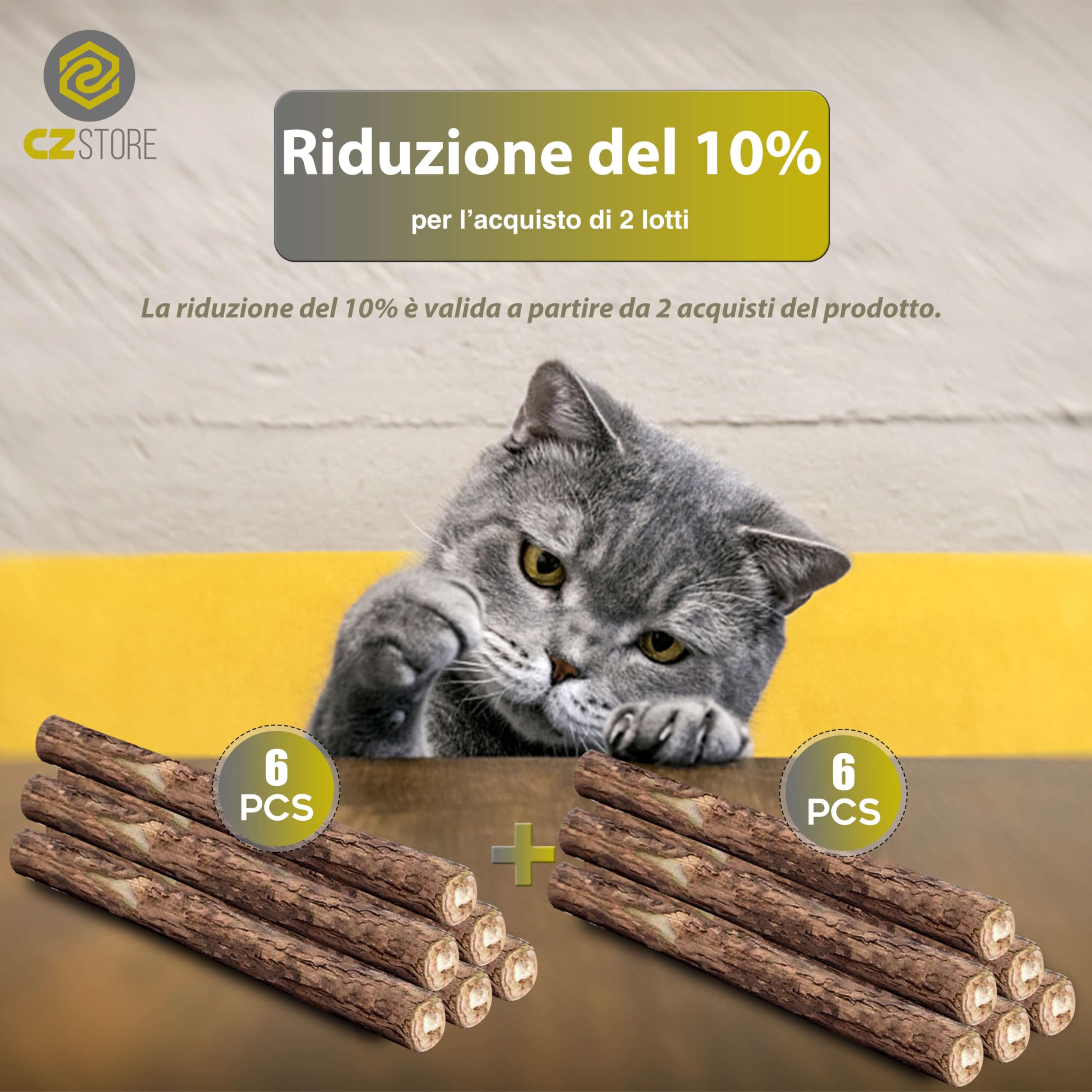 Bastoncini di Erba Gatta in Legno Naturale |6 STICK|✮✮GARANZIA A VITA✮✮- Snack Matatabi per Gatti Adulti e Piccoli - Bastoncino per la Pulizia Dentale e Orale del Gatto, Gusto Menta