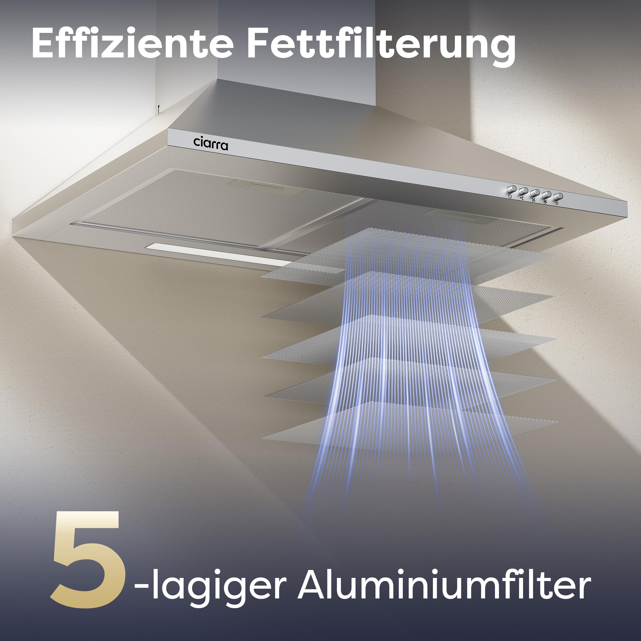 CIARRA CBCS6201 A++ Dunstabzugshaube 60 cm Edelstahl Pyramide Umluft Abluft 404 m³/h 60 dB 3 Leistungsstufen inkl. Aktivkohlefilter Fettfilter