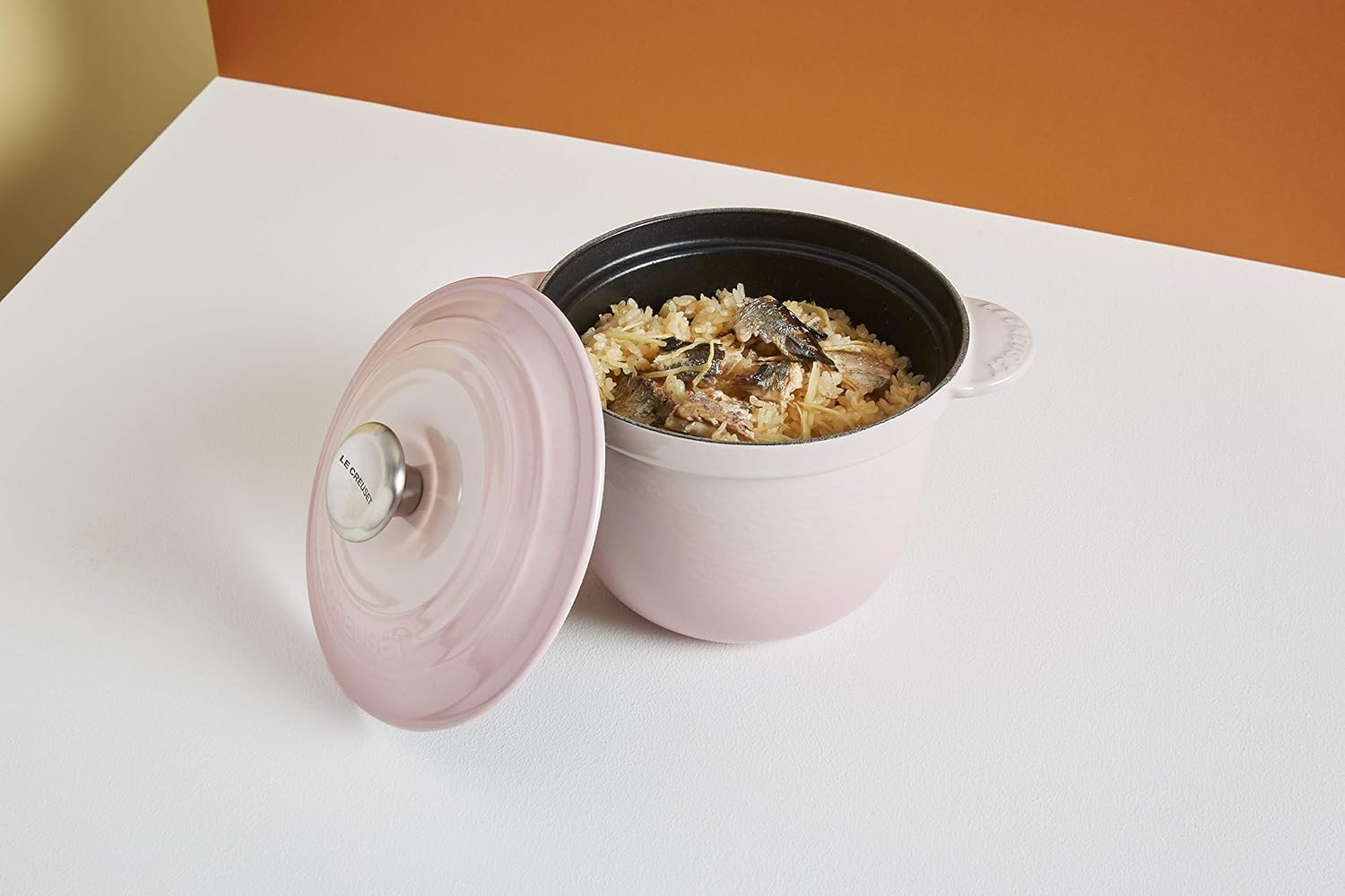 ルクルーゼ ココットエブリィ 18cm 中蓋 フラワーつまみ シェルピンク