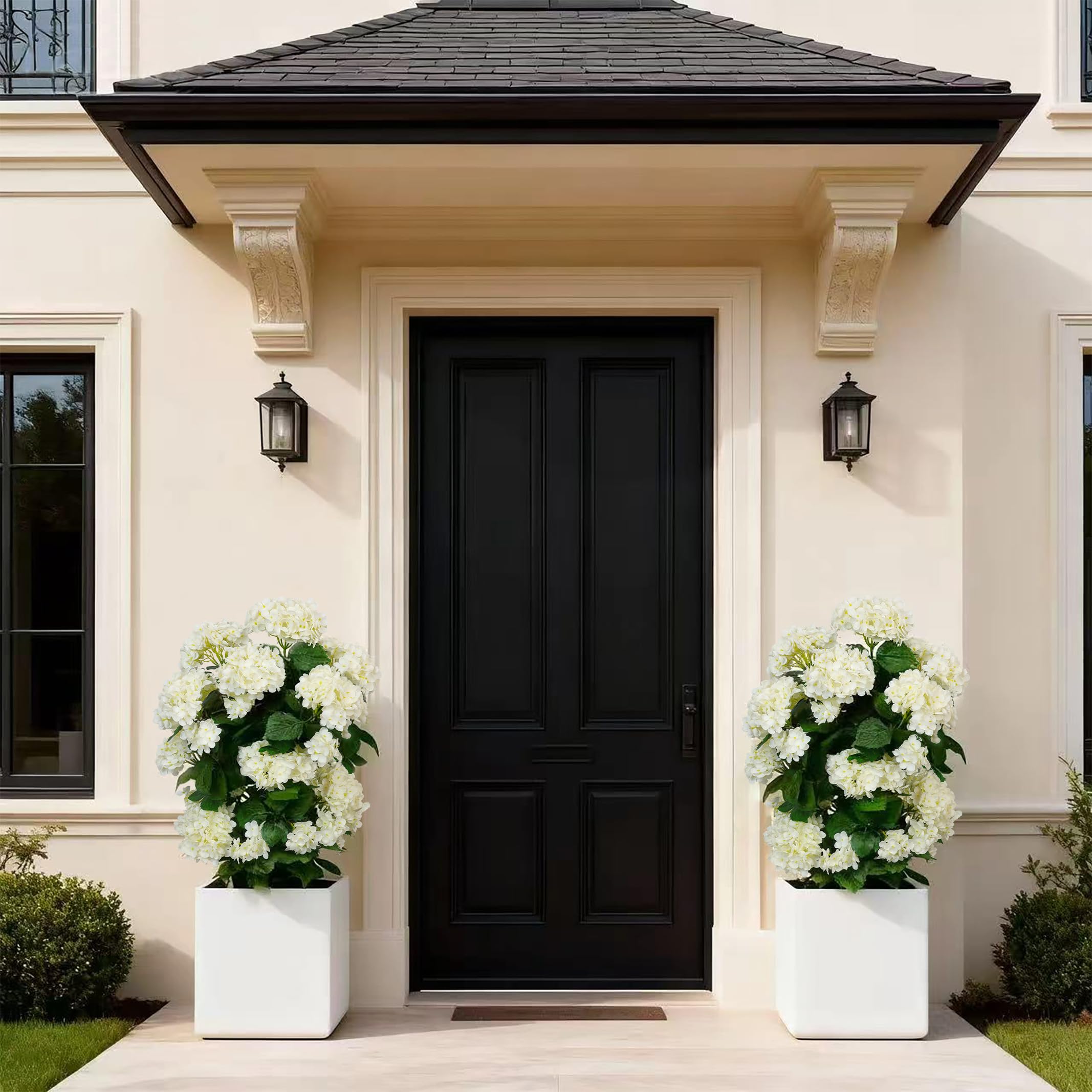 Faux Hydrangea Tree - 30 Inch Hydrangea Tree Artificial with White Flowers, UV Resistant Outdoor Hydrangea Artificial Plants in Pot for Indoor Outdoor Home Porch Decor (2 Pack)