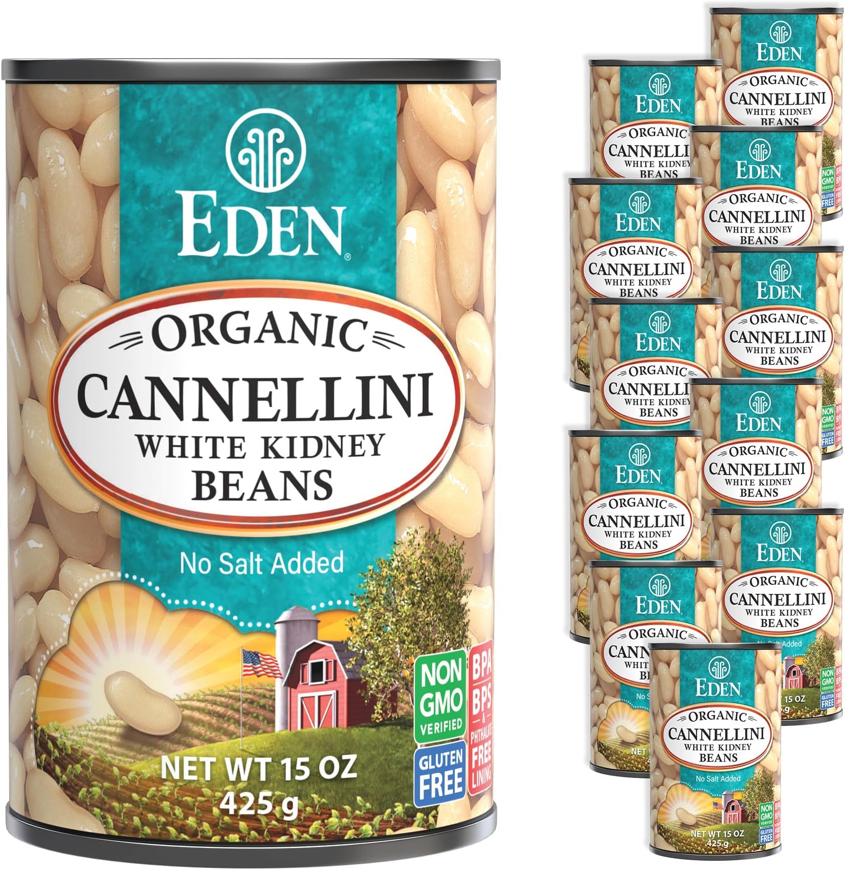 Eden Organic Cannellini White Kidney Beans, No Salt Added, 15-Ounce Cans (Pack of 12)