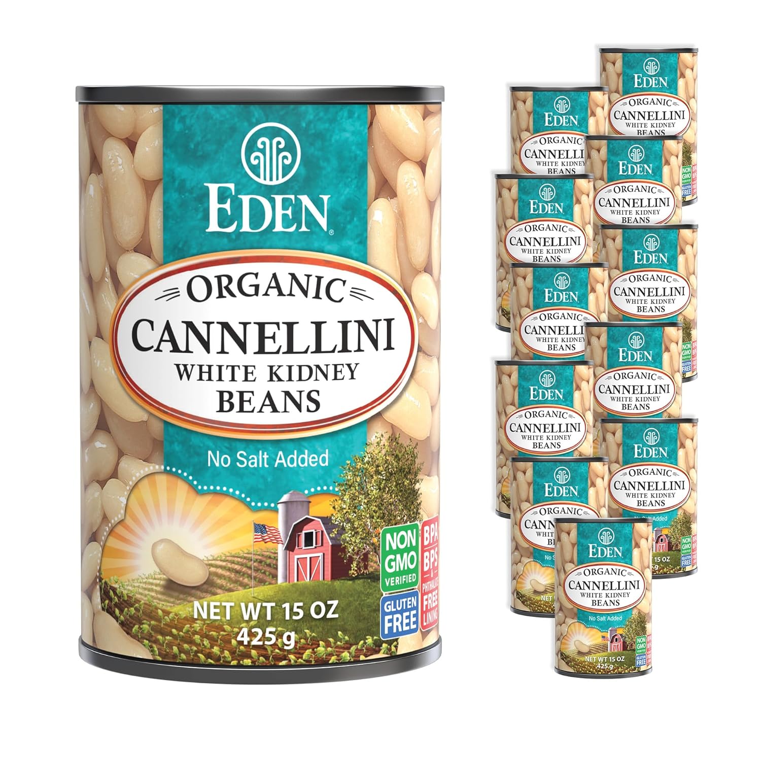 Eden Organic Cannellini White Kidney Beans, No Salt Added, 15-Ounce Cans (Pack of 12)