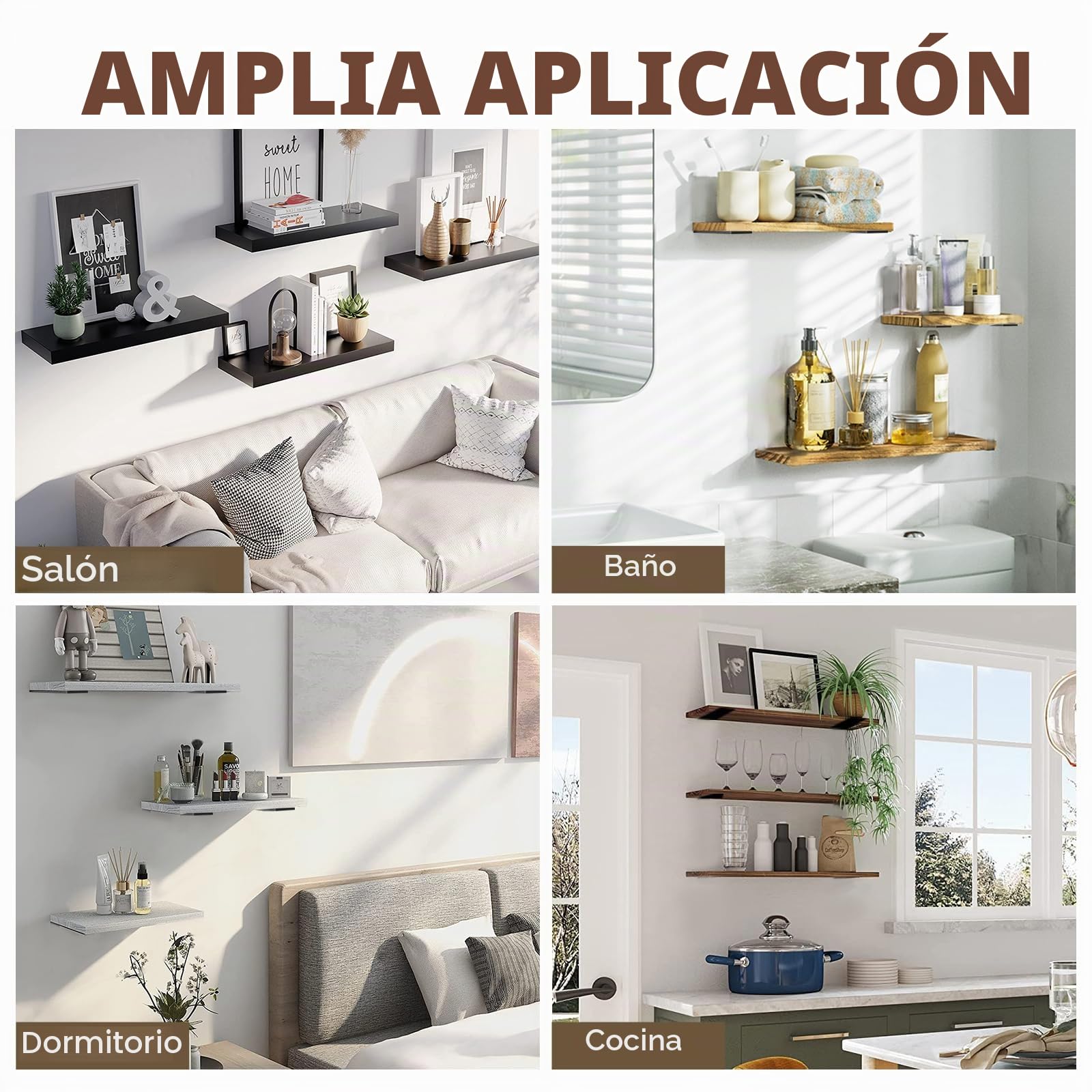 Soporte de estante resistente, soporte flotante rústico para estantes montados en la pared, 6 soportes de estante negros industriales (paquete de 6 pulgadas)
