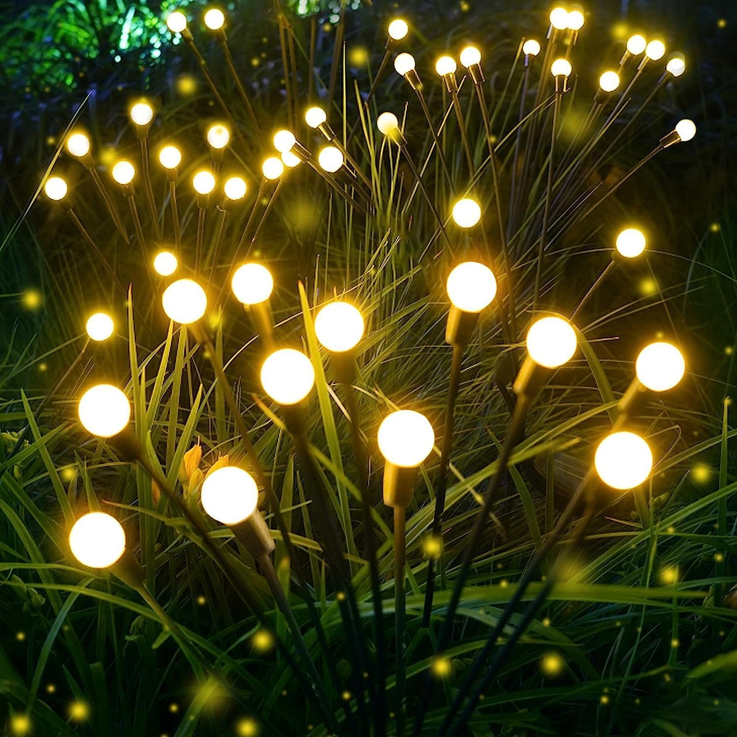 iNextStation Solar Outdoor Lights 2 Pack 12 LED Upgraded Firefly Solar Garden Lights, Light Up in Cycles, High Flexibility Solar Outdoor Lights Waterproof for Pathway Yard Patio Landscape, Warm White