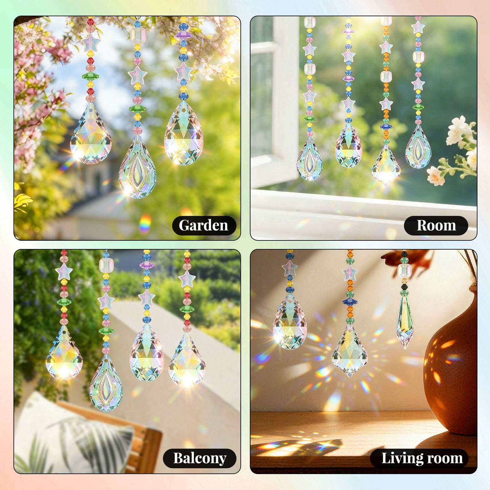 10PCS Pampille Cristal pour Lustre, Attrape Soleil Suspendu 38mm | DIY Prisme Cristal Arc en Ciel Comprend Tous Les Accessoires pour Fenêtres, Maison, Jardin, Carillon Éolien