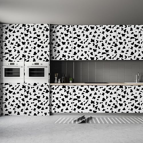 Miniatura 8 de Papel de contacto con manchas blancas y negras, papel tapiz autoadhesivo de 17.7 x 1200 pulgadas, papel tapiz autoadhesivo de vinilo blanco y negro,