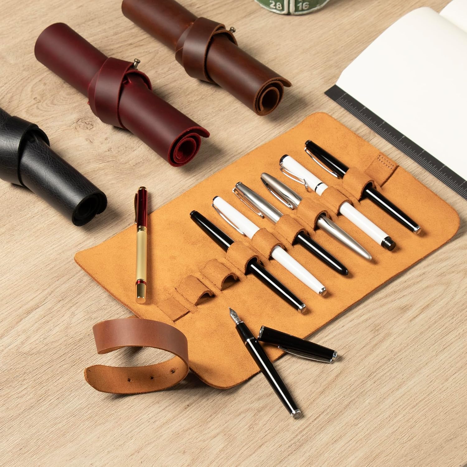 Londo Genuine Leather Retro Pen and Pencil Case - Metal Snap Fastener, Pencil Pouch Stationery Bag - Image 6