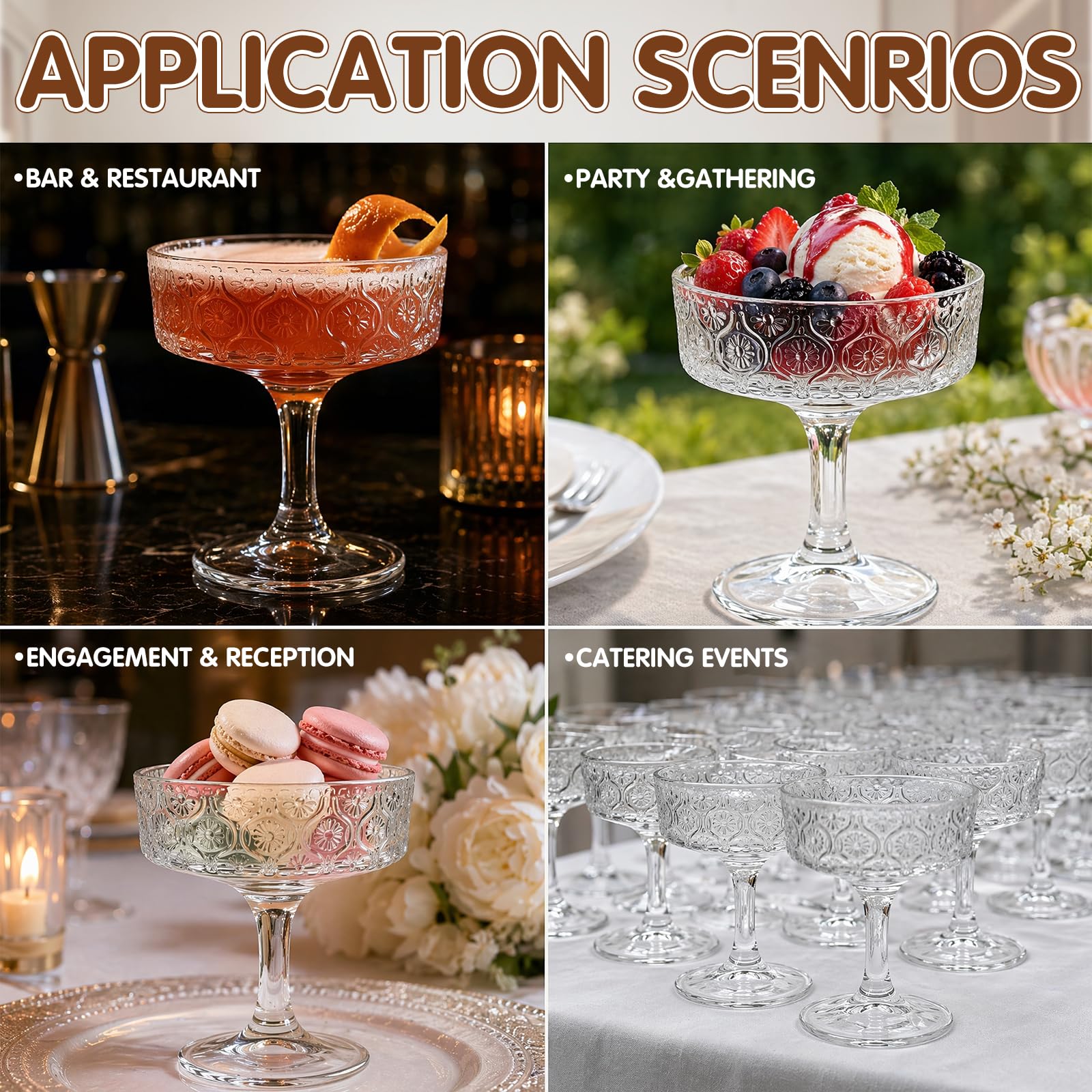 CEWROM Martinigläser, Set von 6 Vintage Glas Dessertschalen, Eisbecher Glas Dessertschalen Glass, 300 ml, Dessertgläser auf Fuß Glasschüssel Servierschalen Dessertbecher, Cocktailgläsern mit Stiel Küche, Haushalt & Wohnen