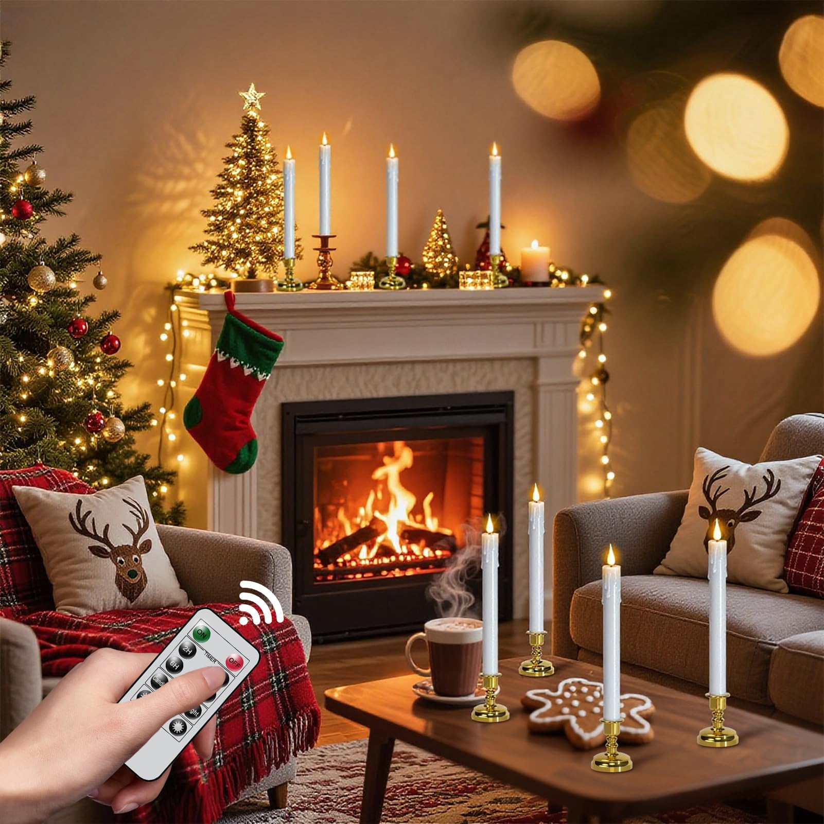 Candele natalizie senza fiamma per finestre, a batteria, con telecomando e timer, confezione da 6 candele a LED in plastica bianca tremolanti con ventose, decorazione per interni (supporti