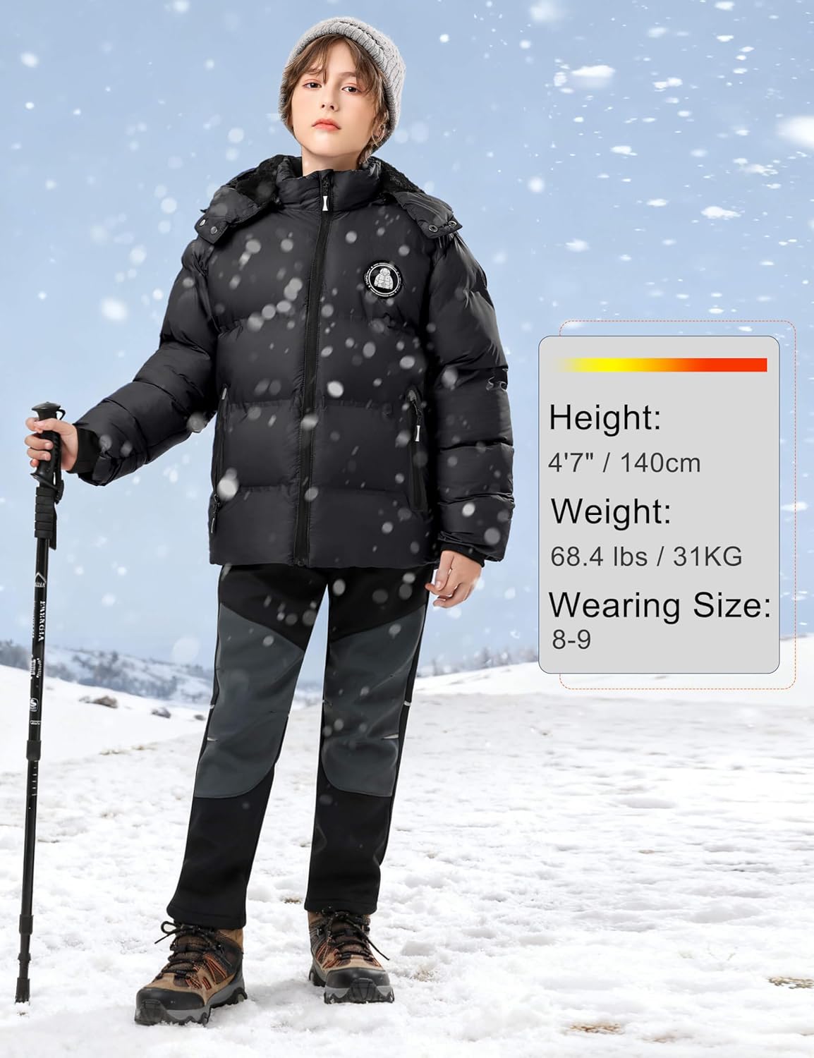 Buyboxs Boys' Winter Coat Kids Puffer Winter Jacket Thick Fleece Lined Warm Hooded Outerwear Coats for Boys Girls (4-15) Black 13-15