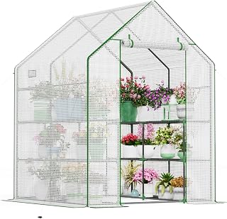 Walk in Greenhouses, 57 x 57 x 76 inch Green House, Greenhouse for Outdoors with Durable PE Cover, Portable Greenhouse with Shelves Stands,Green