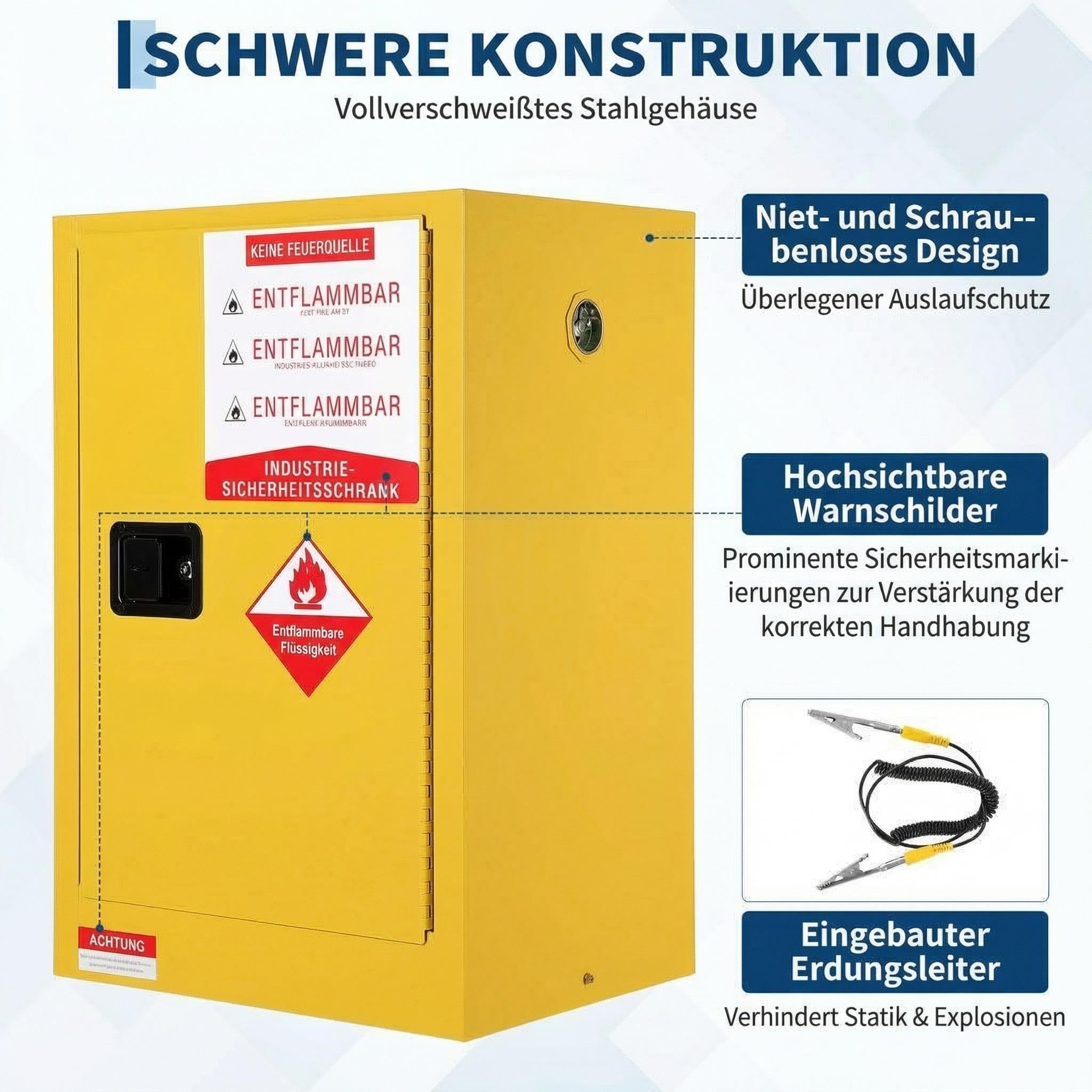 Garvee Feuerfester Sicherheitsschranke Für Brennbare Flüssigkeiten,Sicherheitsschrank Abschliessbar, 16 gal,Schrank Mit Einem Verstellbaren Regal,457 x 457 x 889mm