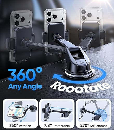 Miniatura 4 de VICSEED Soporte para teléfono de coche con ventosa ultra estable base giratoria de 360, liberación de doble botón 3 en 1 tablero de